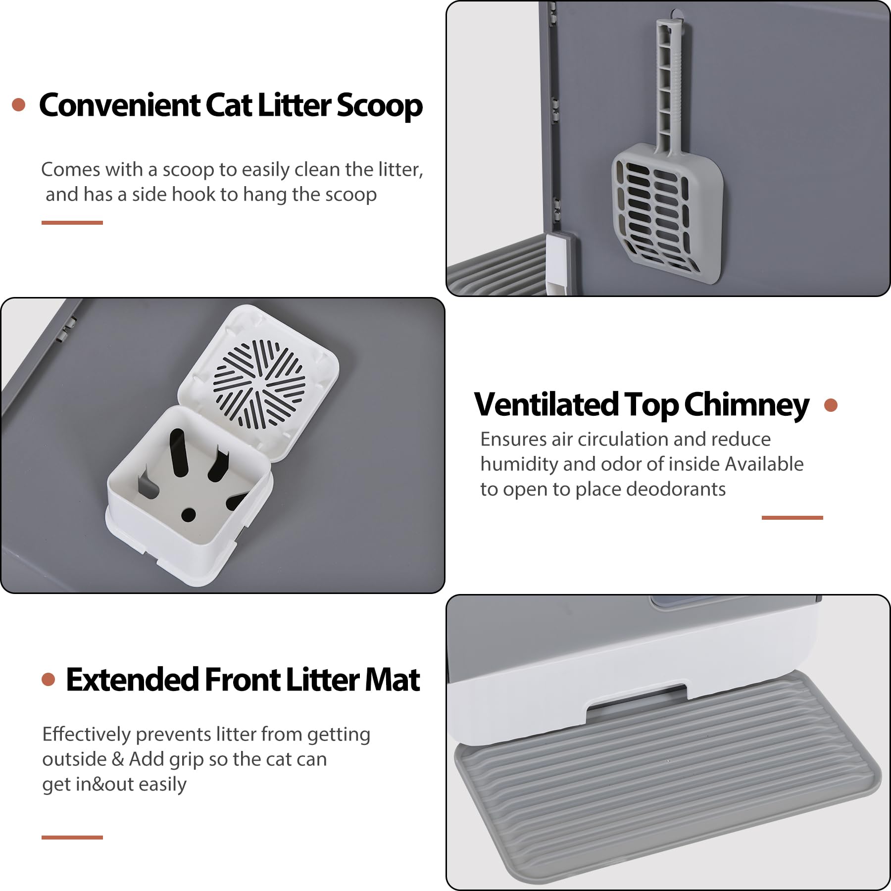 Extra Large Enclosed Cat Litter Box With Mat And Litter Scoop, Odorless Toilet Anti-Splashing Kitty Litter Pan Covered Hooded Ca