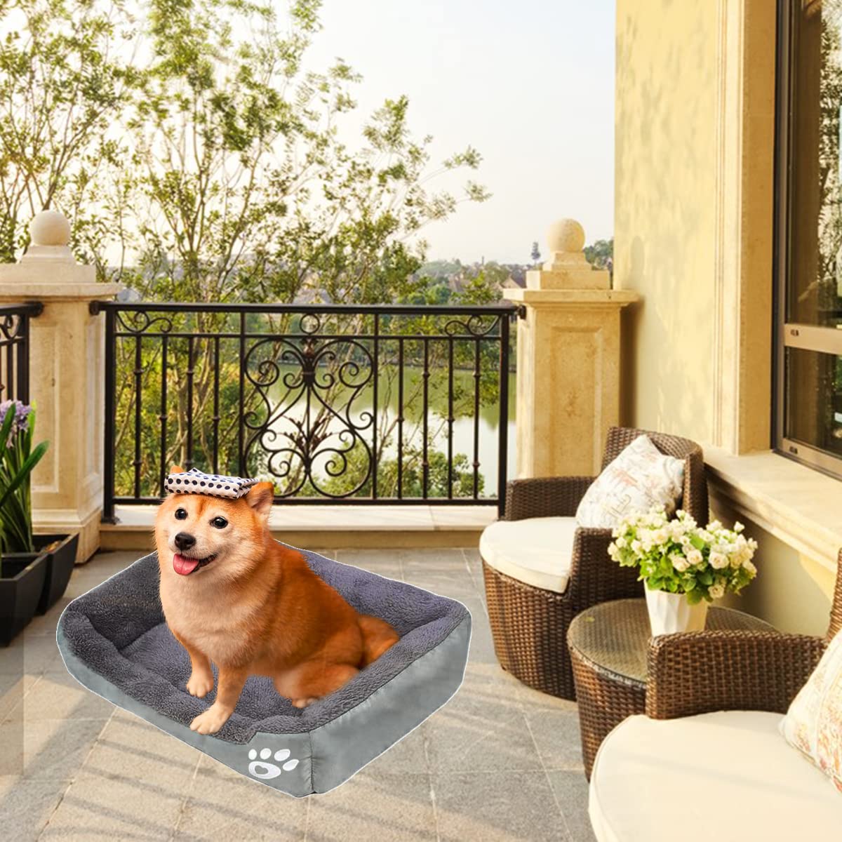 Barelove Square Large Dog Bed Mattress Washable Pads Room, Soft Plush Faux Fur Rectangle Sleeping Pet Bed For Small Medium Large Dogs Cats Puppy, With Anti-Slip Waterproof Bottom (Grey)