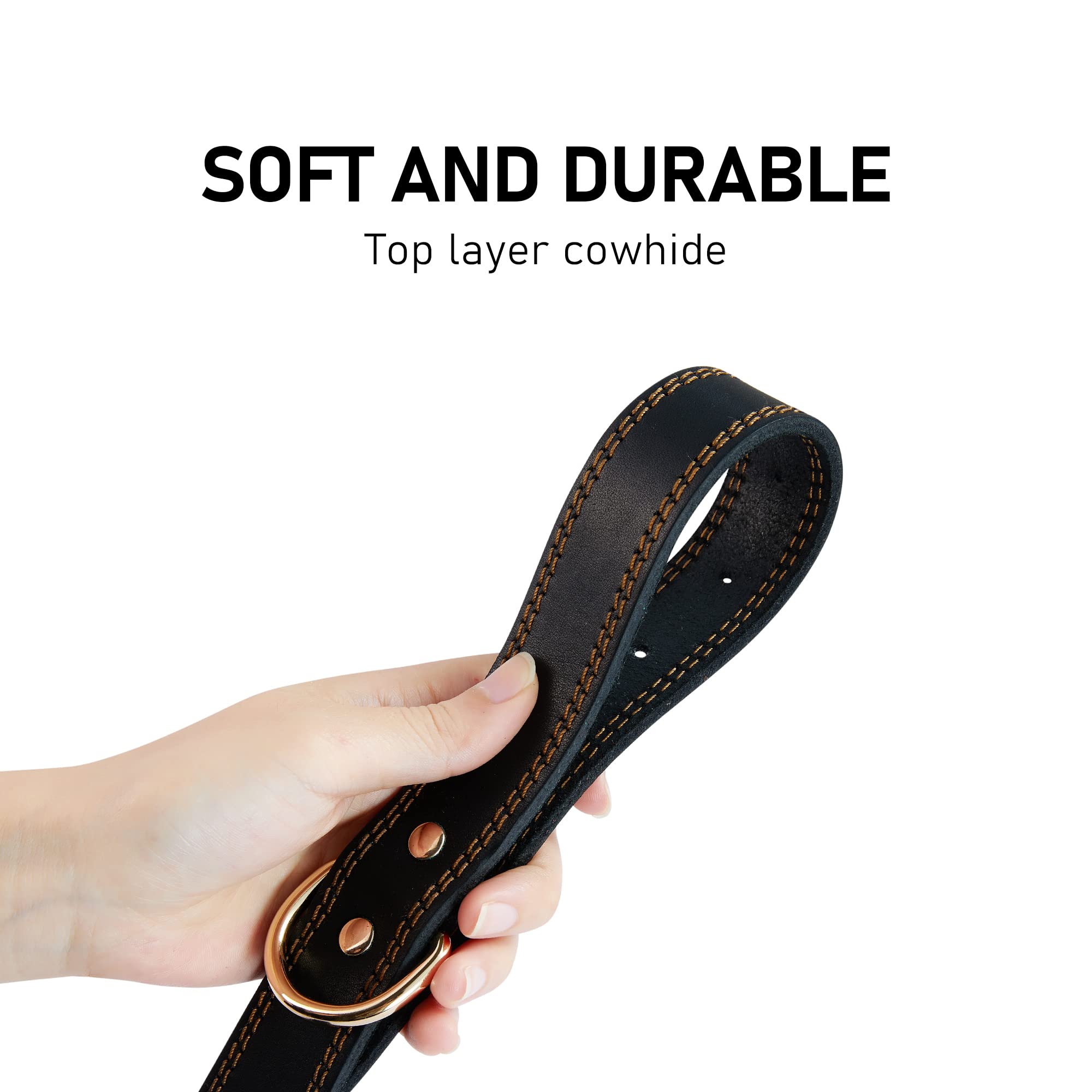 Daihaqiko Genuine Leather Heavy Duty Wide Dog Collar For Small, Medium, Large & Extra Large Dogs (S: 0.8'' Wide For 13.4''-15.8'