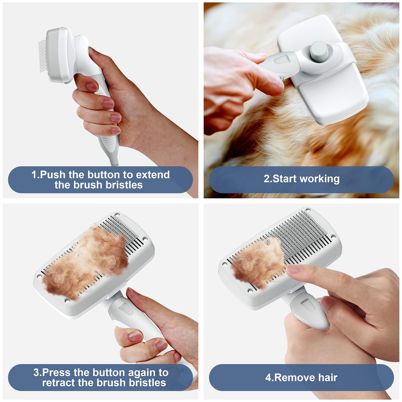 Crala Self-Cleaning Slicker Brush For Dogs & Cats, Grooming Combs For Short & Long-Haired Dogs, Cats, Rabbits & More - Gently Removes Loose Undercoat, Mats And Tangled Hair