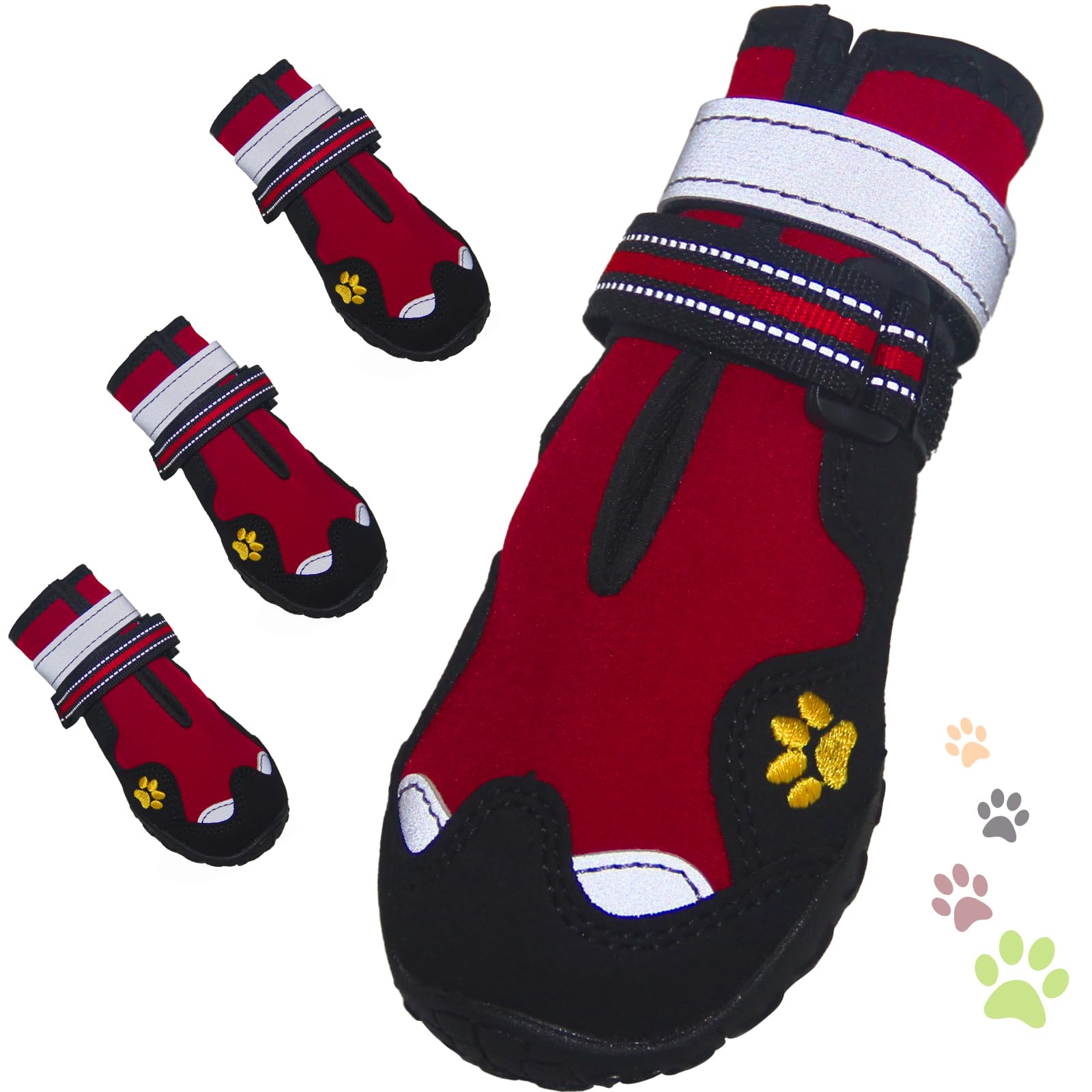 Dog Shoes, FISHOAKY Dog Shoes for Large Dogs, Anti Slip Dog Boots & Paw Protectors for Winter Snowy and Summer Hot Pavement, 4 P