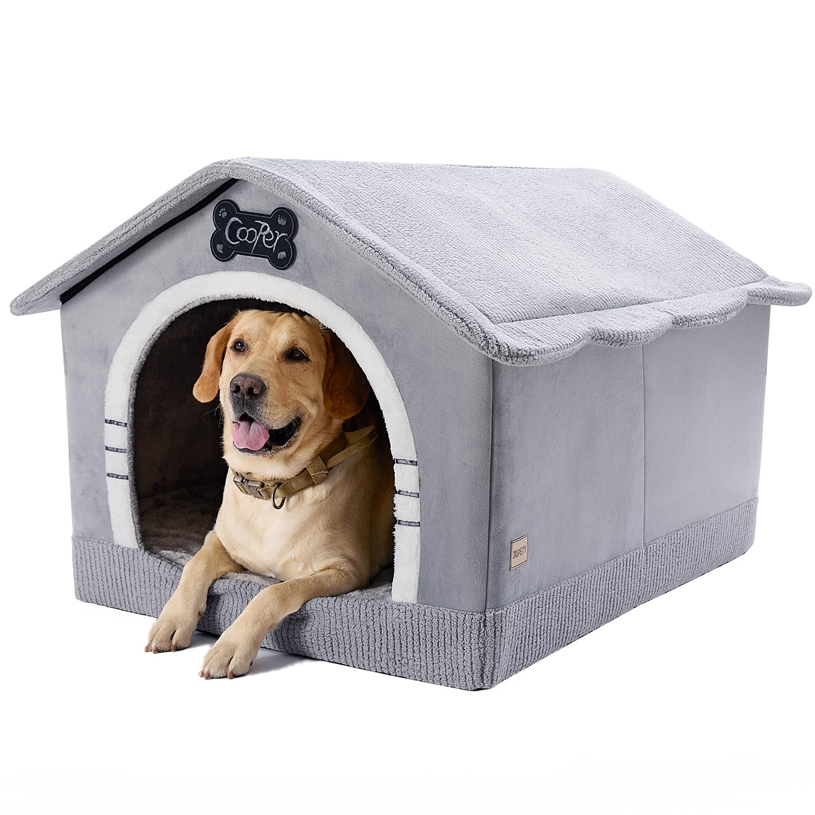 Jiupety Indoor Dog House With Frame, Large Dog Cave Bed, Insulated Cozy, Suitable For 50-90 Lb, Jumbo (38''  30''  28''), Gray