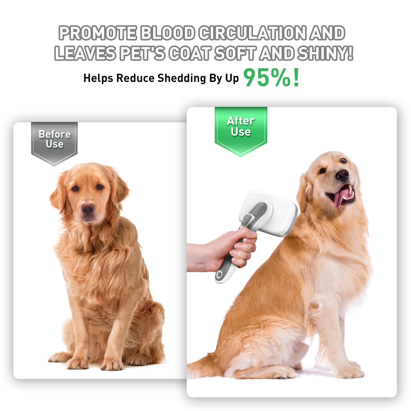 Dogs Cats Self Cleaning Slicker Brush For Shedding & Grooming Any Breed Of Pets, Pain Free Remove Loose Undercoat Knots Mats Tangled Hair For Small Medium Large Animal With Long Short Fur Length-Gray