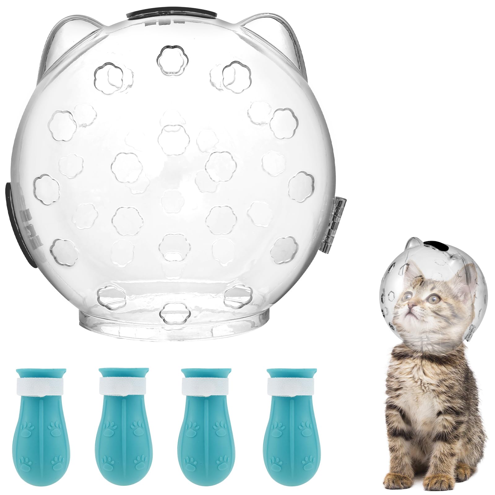 Vmbqrti Cat Muzzle For Grooming, Breathable Transparent Astronaut Helmet With 4 Silicone Paw Protectors, Anti-Bite Muzzle For Ba