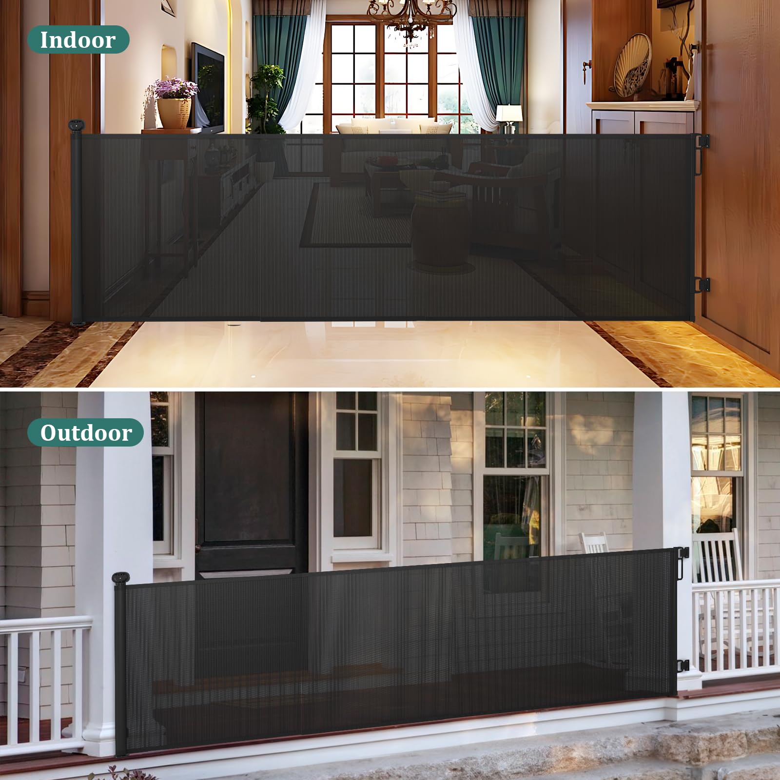 Babepai Retractable Baby Gates Extra Wide | 110' Wide X 34' Tall Dog Gates For Stairs | Indoor/Outdoor Use | Child Gates For Doorways, Deck, Porch, Hallways, Patio - Black