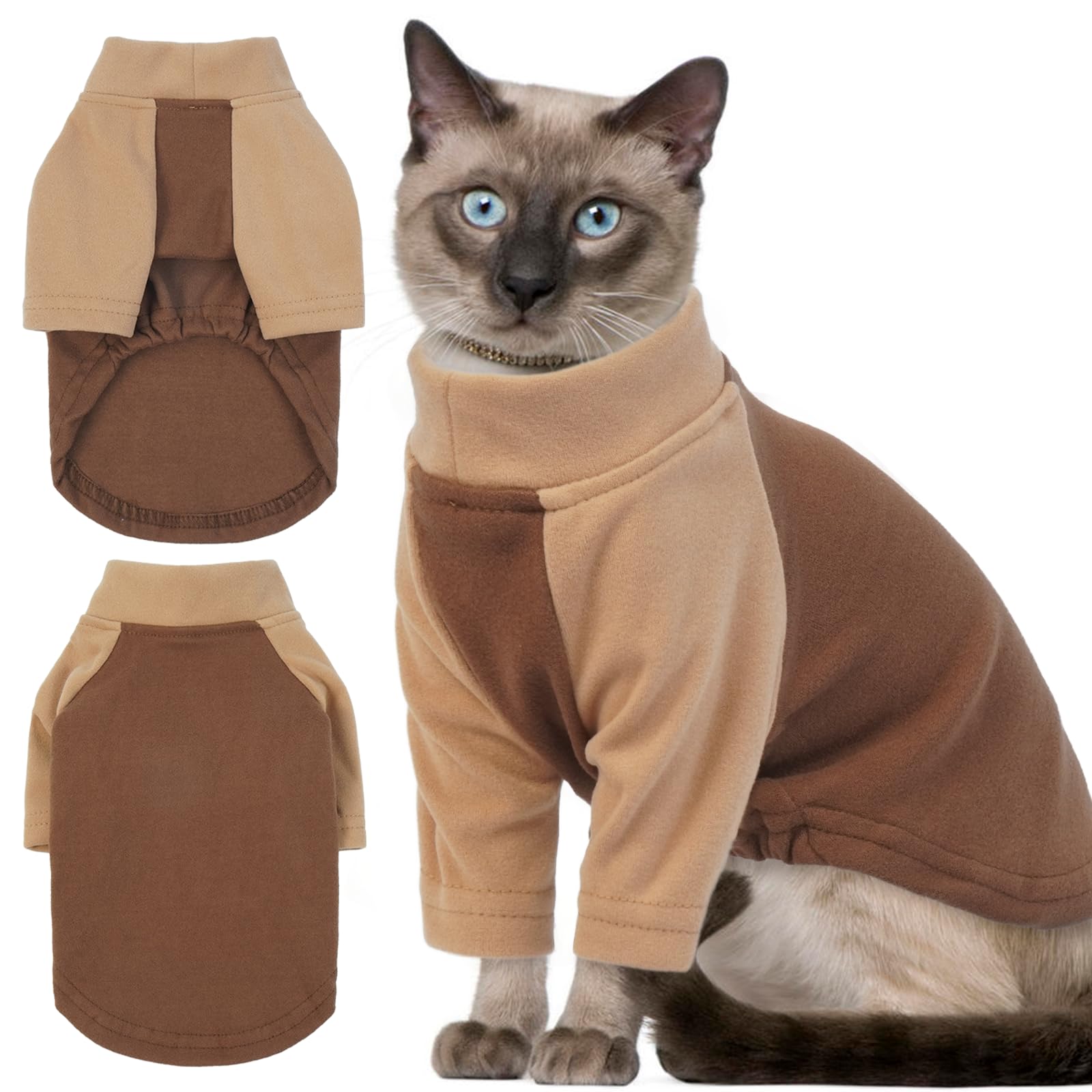 T'Chaque Cat Pajamas - Soft Cat Clothes& Shirts & Pajamas With Sleeves, Stretchy Sweater, Pullover Kitten Clothes, Darkbrown, Sm