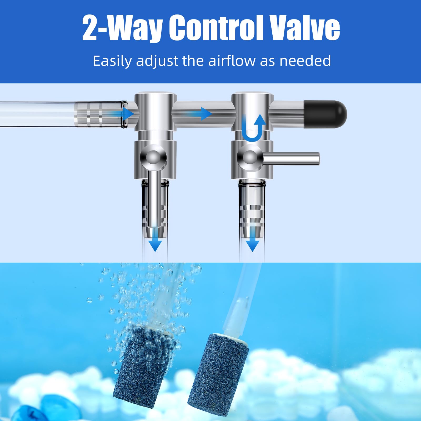 Aquaneat Aquarium Control Valve, Fish Tank Air Valve, Metal Stainless Steel Gang Valve, Air Flow Distributor Splitter For Air Pump (X-Small 2 Way)