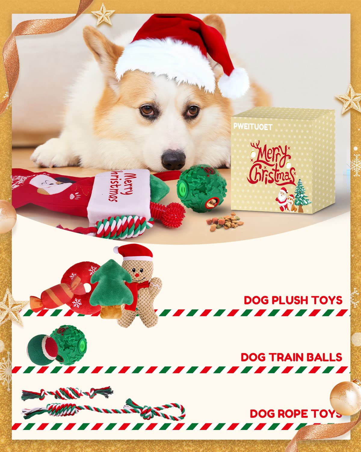 Pweituoet Christmas Dog Toys And Stocking, Adorable Gifts For Puppy To Medium Dog