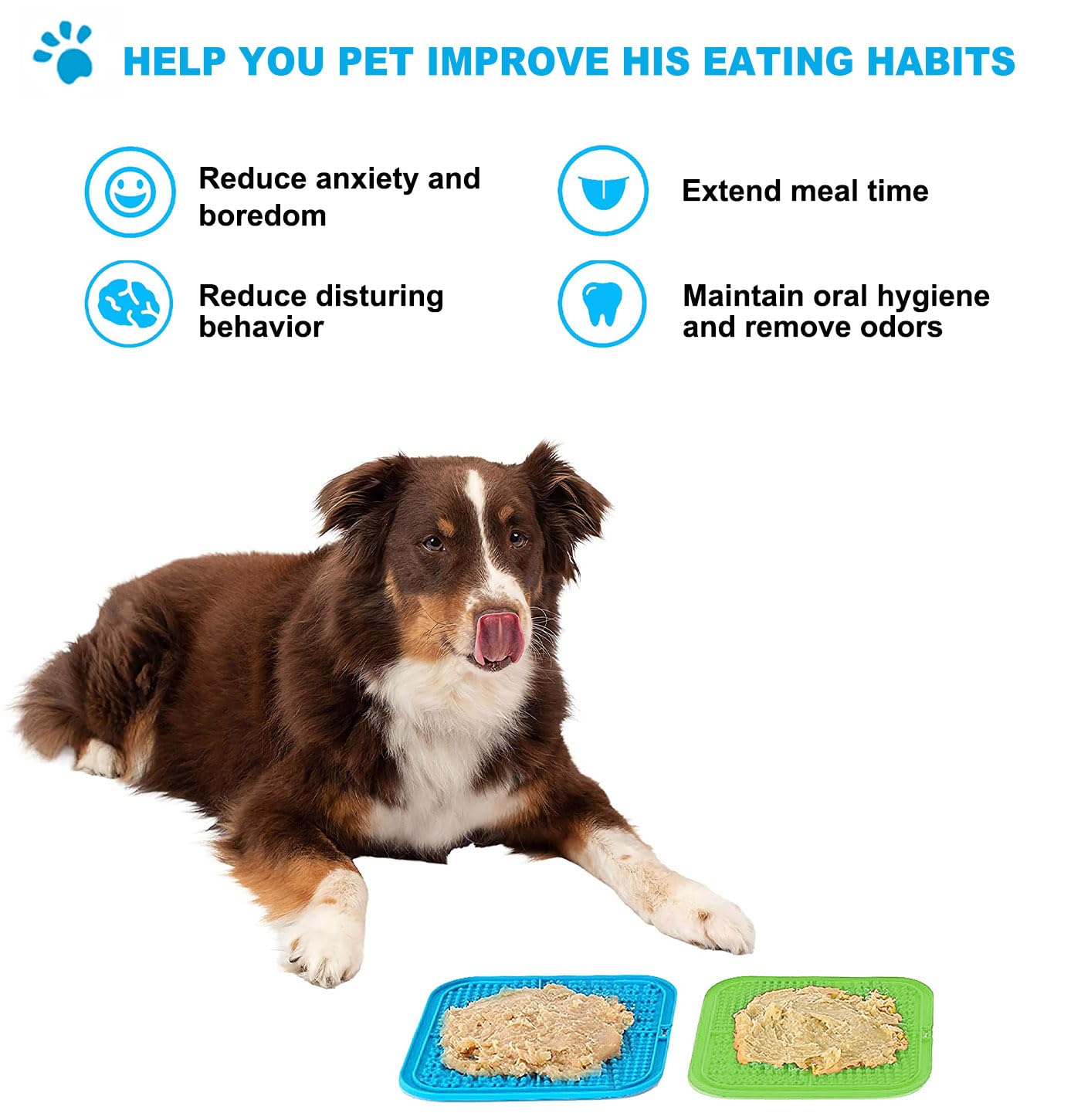 Lesipee Licking Mat For Dogs & Cats 2 Pack, Slow Feeder Lick Pat, Anxiety Relief Dog Toys Feeding Mat For Butter Yogurt Peanut,