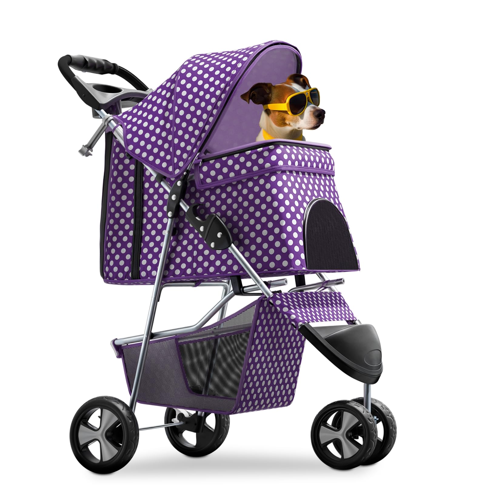 Magshion 3-Wheel Pet Stroller, Foldable Travel Jogger For Small & Medium Dogs & Cats (Up To 33Lbs), Lightweight Carrier With Bre