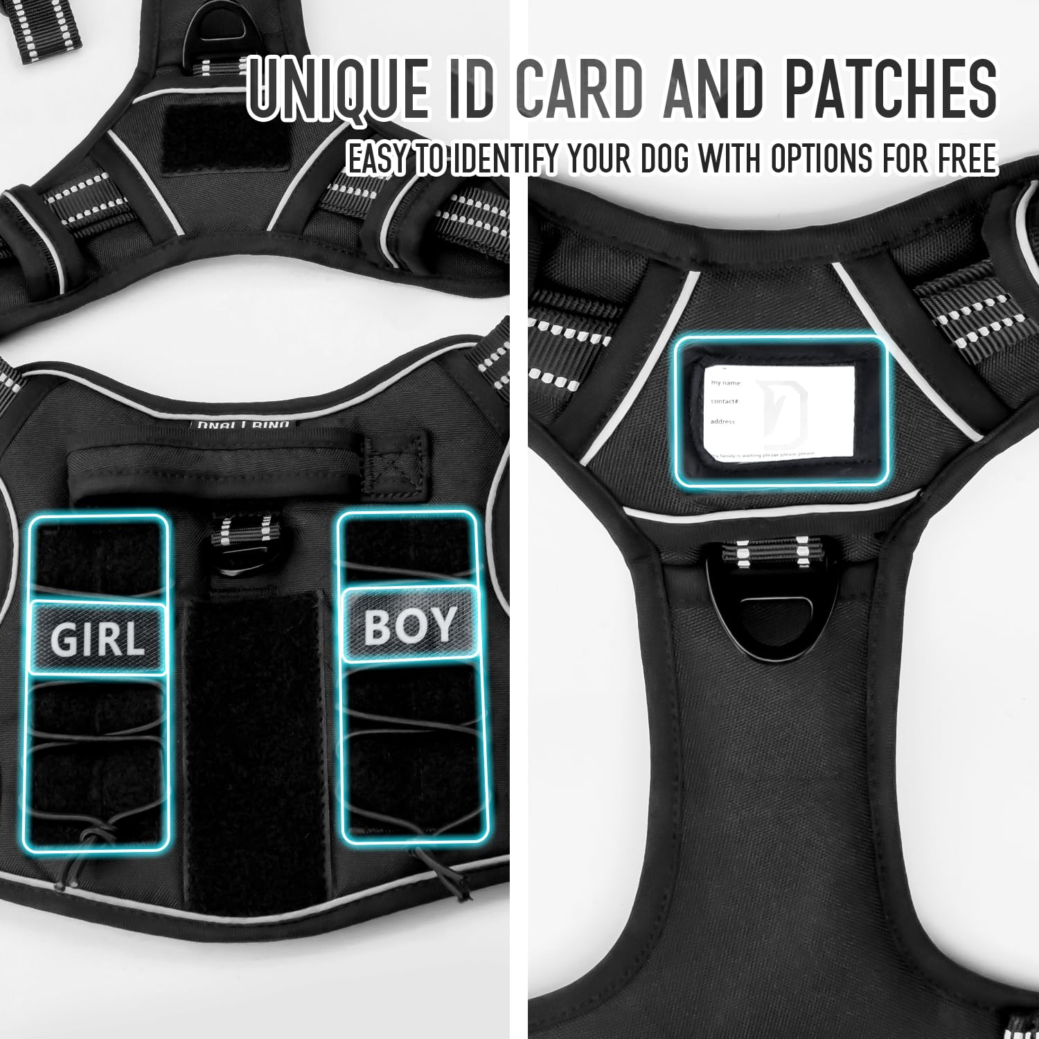 Dnallrino Tactical Dog Harness For Medium Large Dogs, Black Dog Harness With Id Card, Reflective Hiking Harness For Training Eas