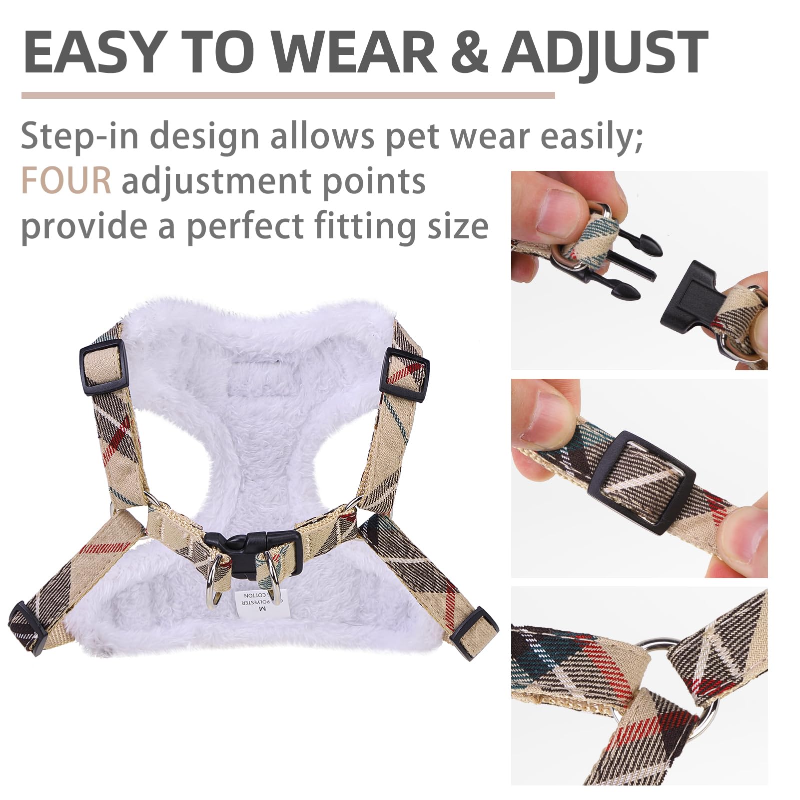 PUPTECK No Pull Dog Harness and Leash Set Reflective No Choke Step in Puppy Halter for XS Small and Medium Sized Dogs, Beige Pla