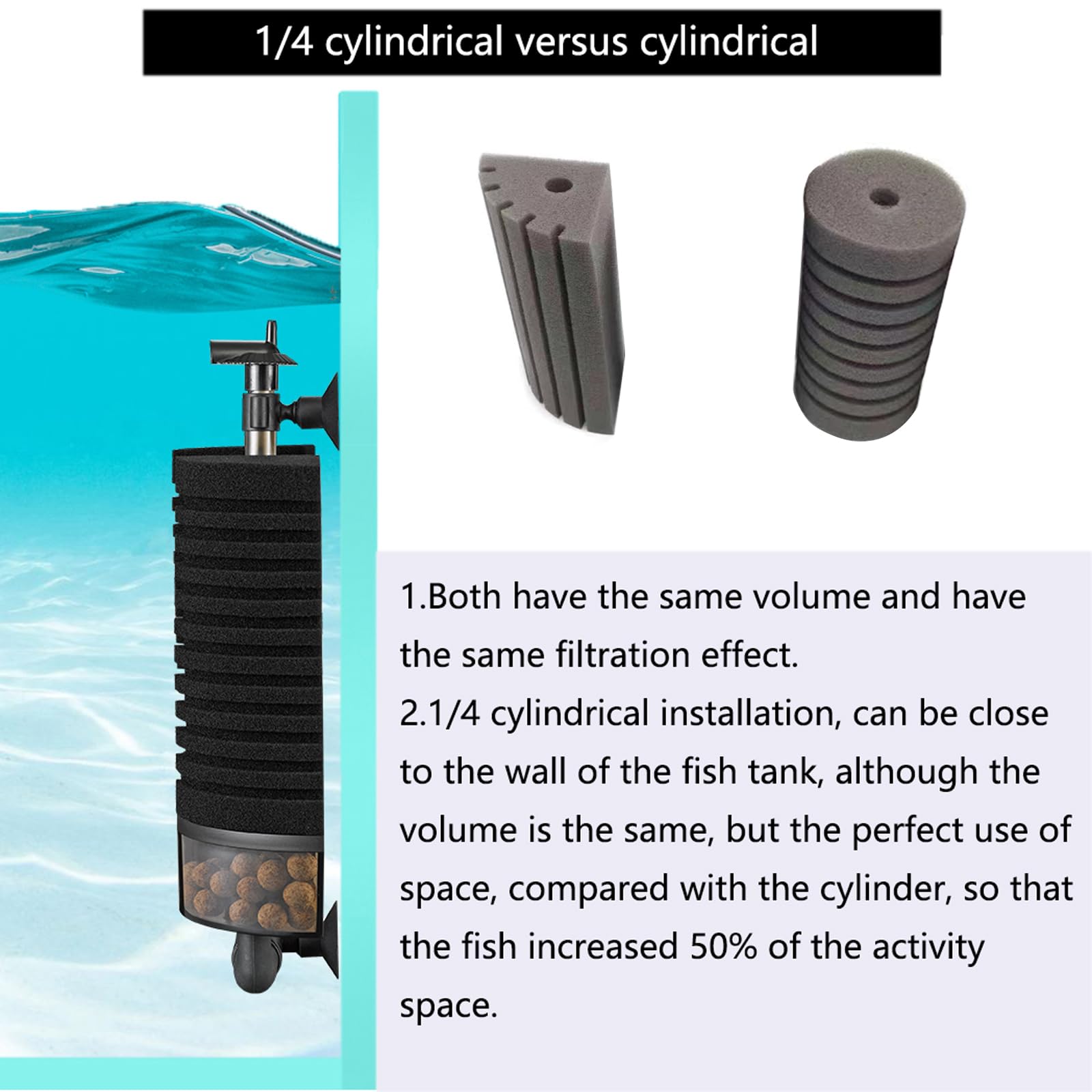 Carefree Fish Aquarium Filter with Water Pump 4 Sponges and 1 Bag of Filtered Ceramic Balls Fish Tank Quiet Filter for Salt Wate