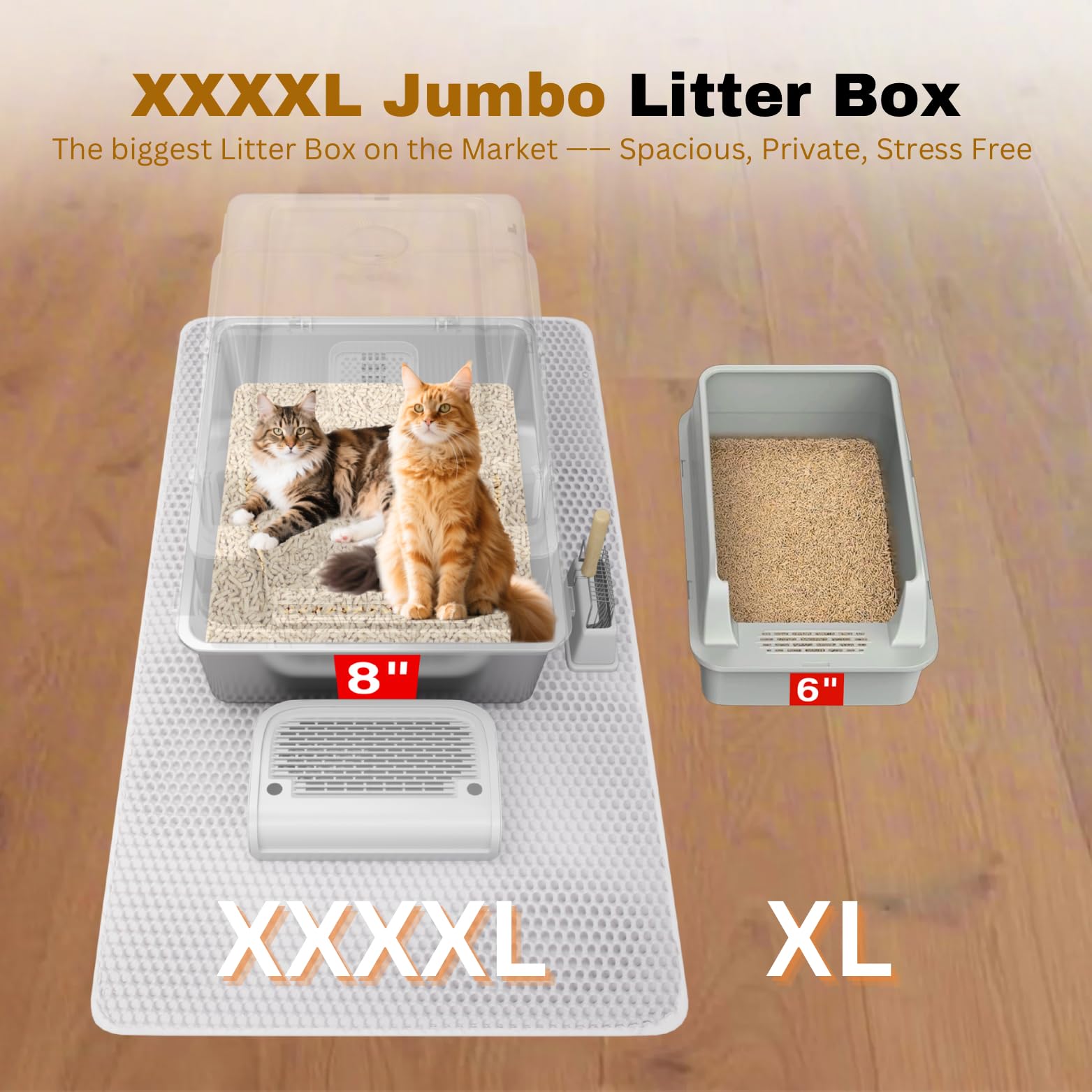 XXXXL Jumbo Stainless Steel Litter Box with Lid for Maine Coon, 28 L x 20 W x 19 H Extra Large Stainless Steel Cat Litter Box fo