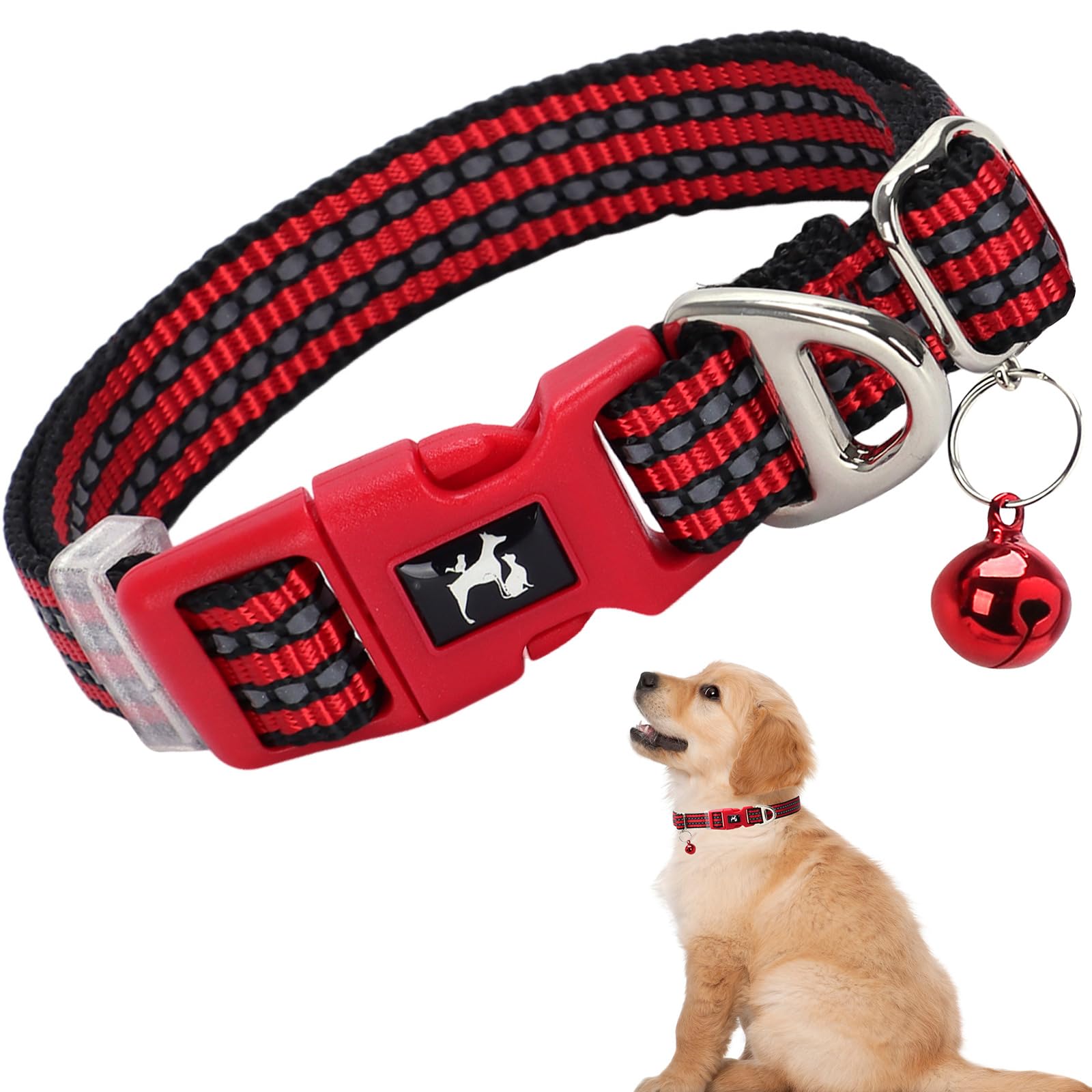 Puppy Collar With Bell - Reflective Adjustable Nylon Dog Collar For Small Dogs, Night Safety Collar For Chihuahua, Pomeranian -R