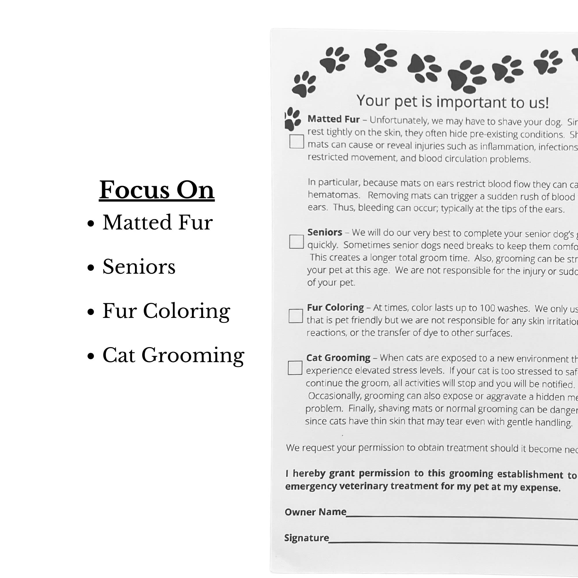 Grooming Pet Release Forms (100 Sheets, 5.5' X 8.5') Addresses Matted Fur, Senior Dogs, Fur Coloring, And Cats
