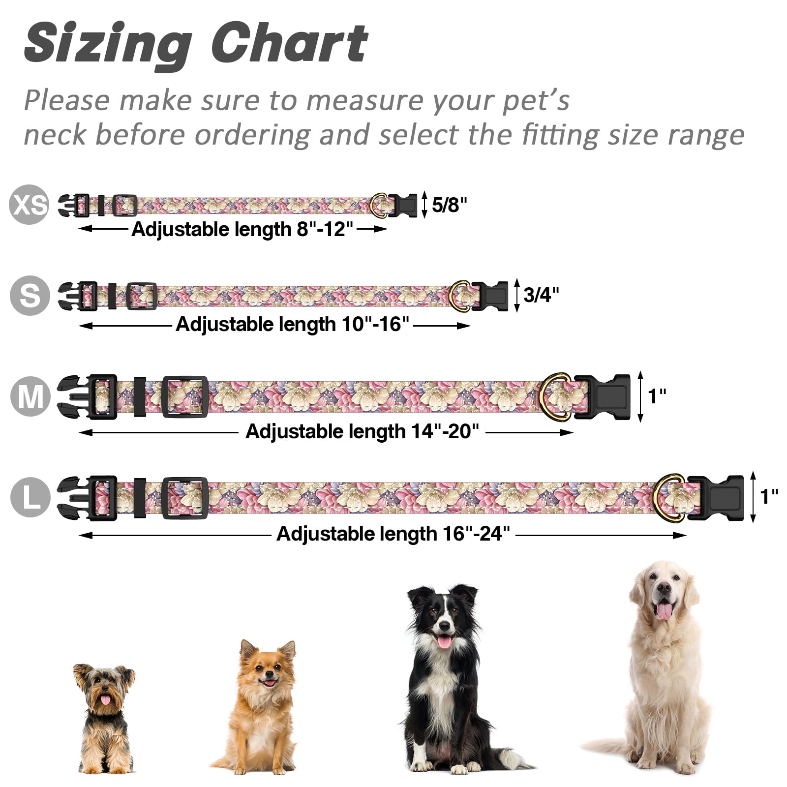 Tmoodel Reflective Dog Collar For Large Dogs, Cute Flower Theme Adjustable Heavy-Duty Nylon Puppy Collar For Boy And Girl Female