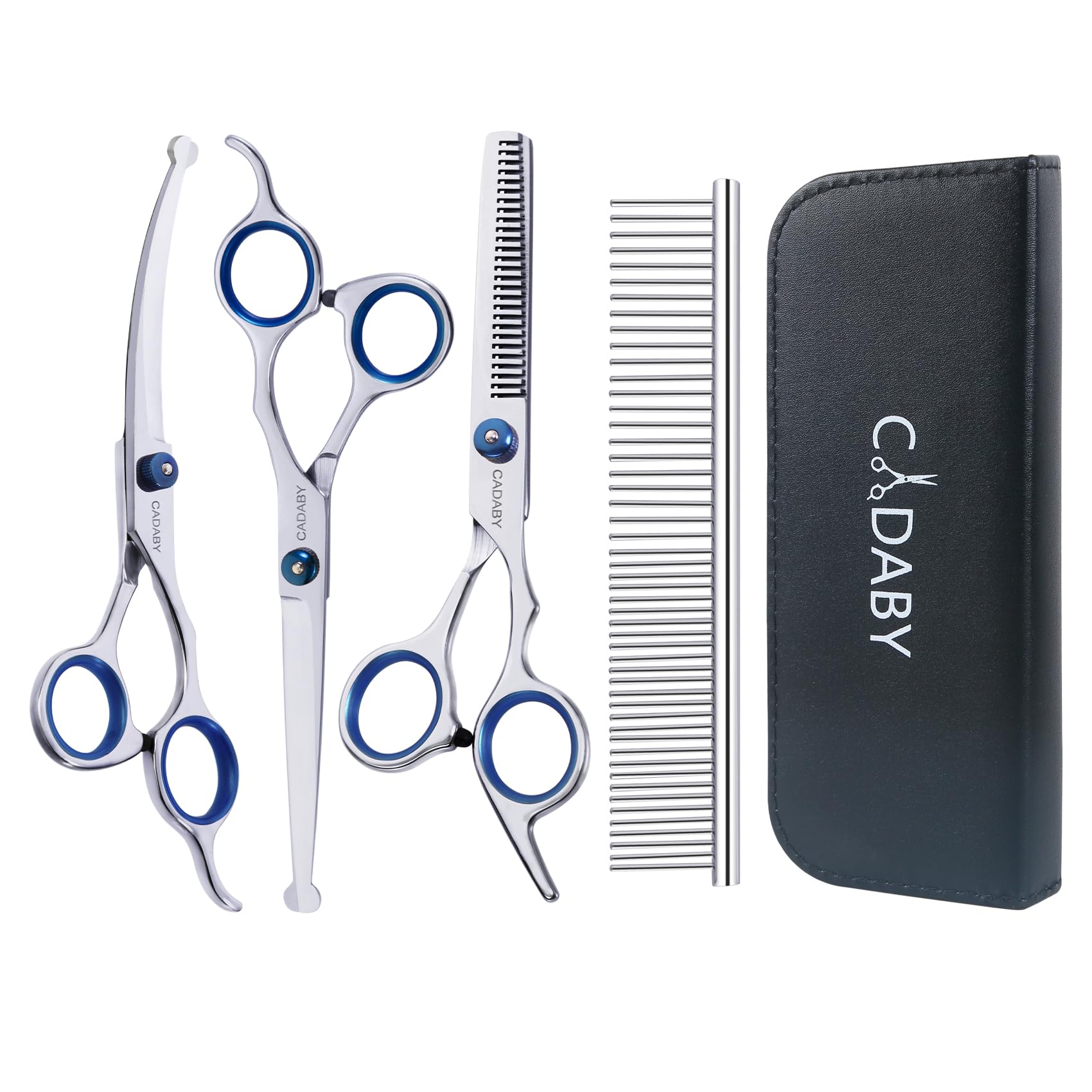 Cadaby Dog Grooming Scissors With Safety Round Tips,5 In 1 Dog Grooming Scissors Kit, 4Cr Stainless Steel Professional Pet Groom