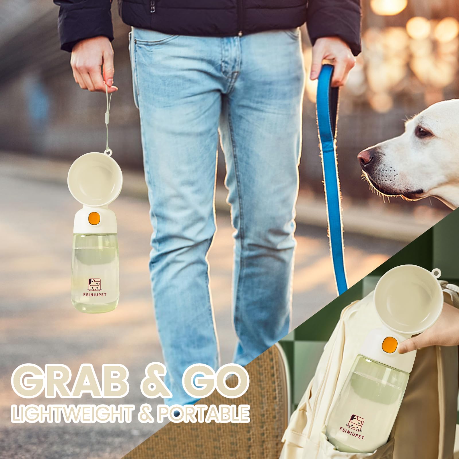 Portable Dog Water Bottle, Large-Capacity Travel Water Dispenser For Cats And Small Dogs - White