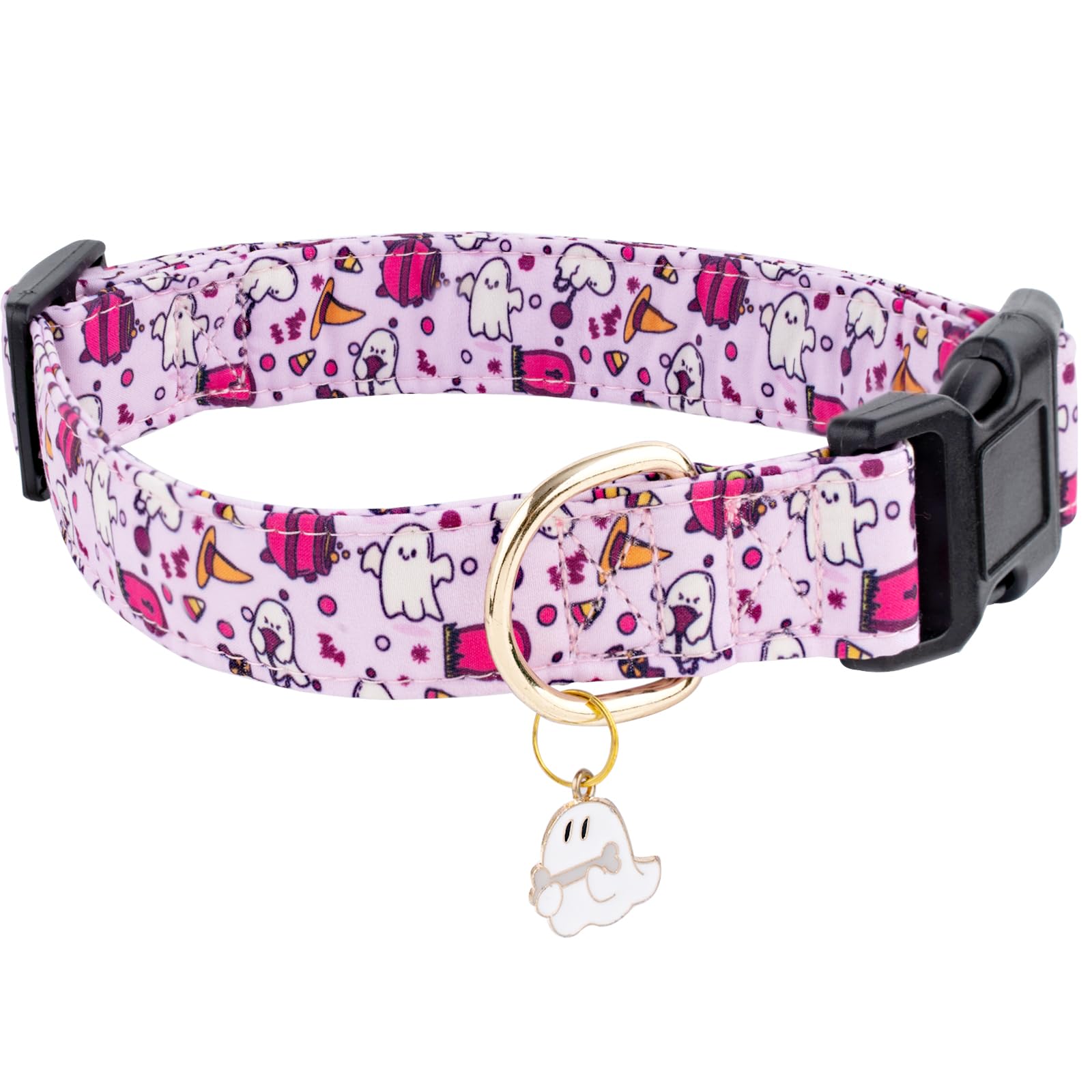 Faygarsle Fall Dog Collar Adorable Ghost Pattern Halloween Collar For Dogs Autumn Collar For Small Medium Large Female And Male Dogs Cute Neckwear For Dogs Purple Collar For Boy Girl Dogs M