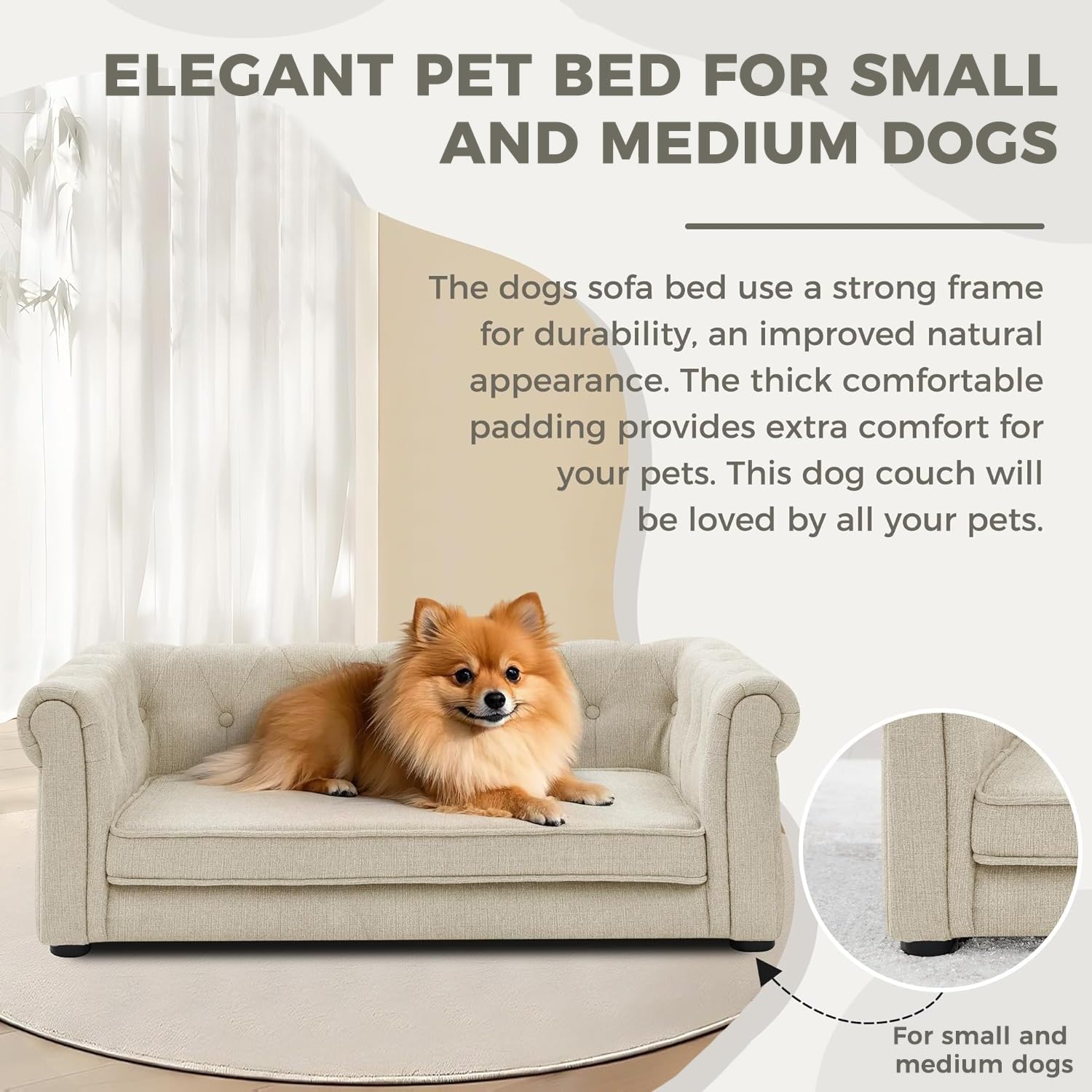 Dog Couch For Medium Dogs Up To 50 Lbs, 29 W Memory Foam Dog Sofa Couch With Dry Cleanable Fabric, Elevated Dog Couch Bed With