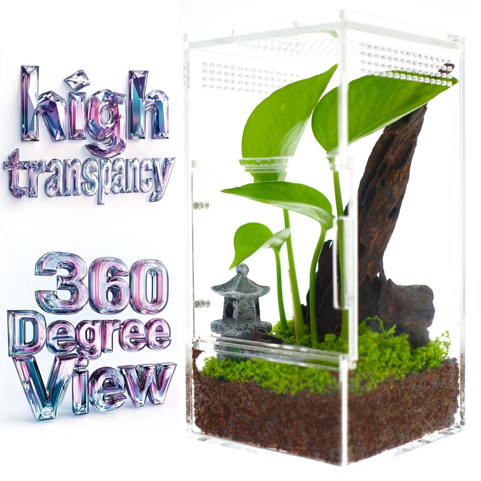 Jumping Spider Enclosure - Acrylic Terrarium Habitat For Spiders, Tarantulas, Snail, Mantis, Lizard, And Small Reptiles, Magneti