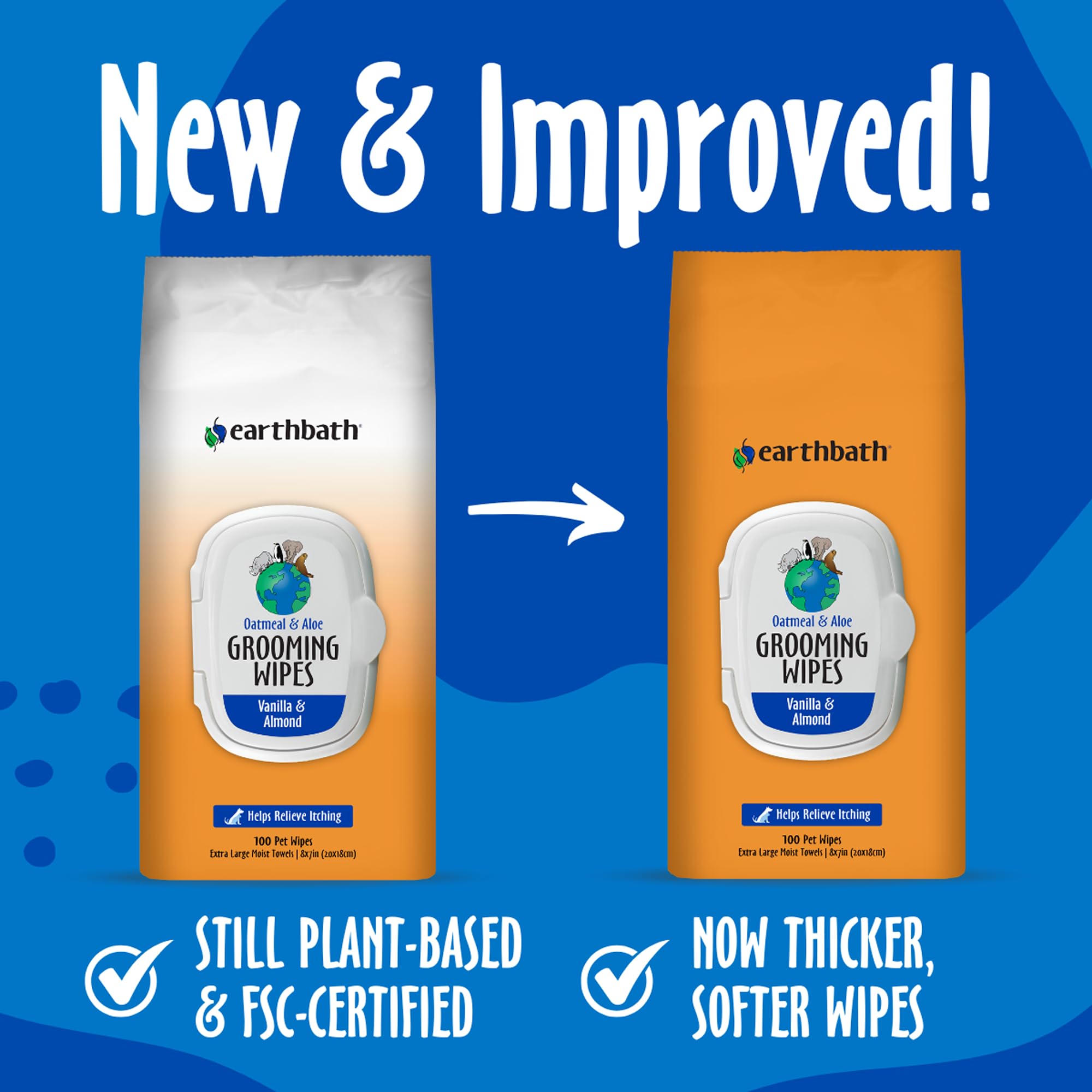 Earthbath, Oatmeal & Aloe Grooming Wipes - Dog Wipes For Paws And Butt, Pet Wipes For Dogs & Cats, Helps Relieve Itchy & Dry Ski