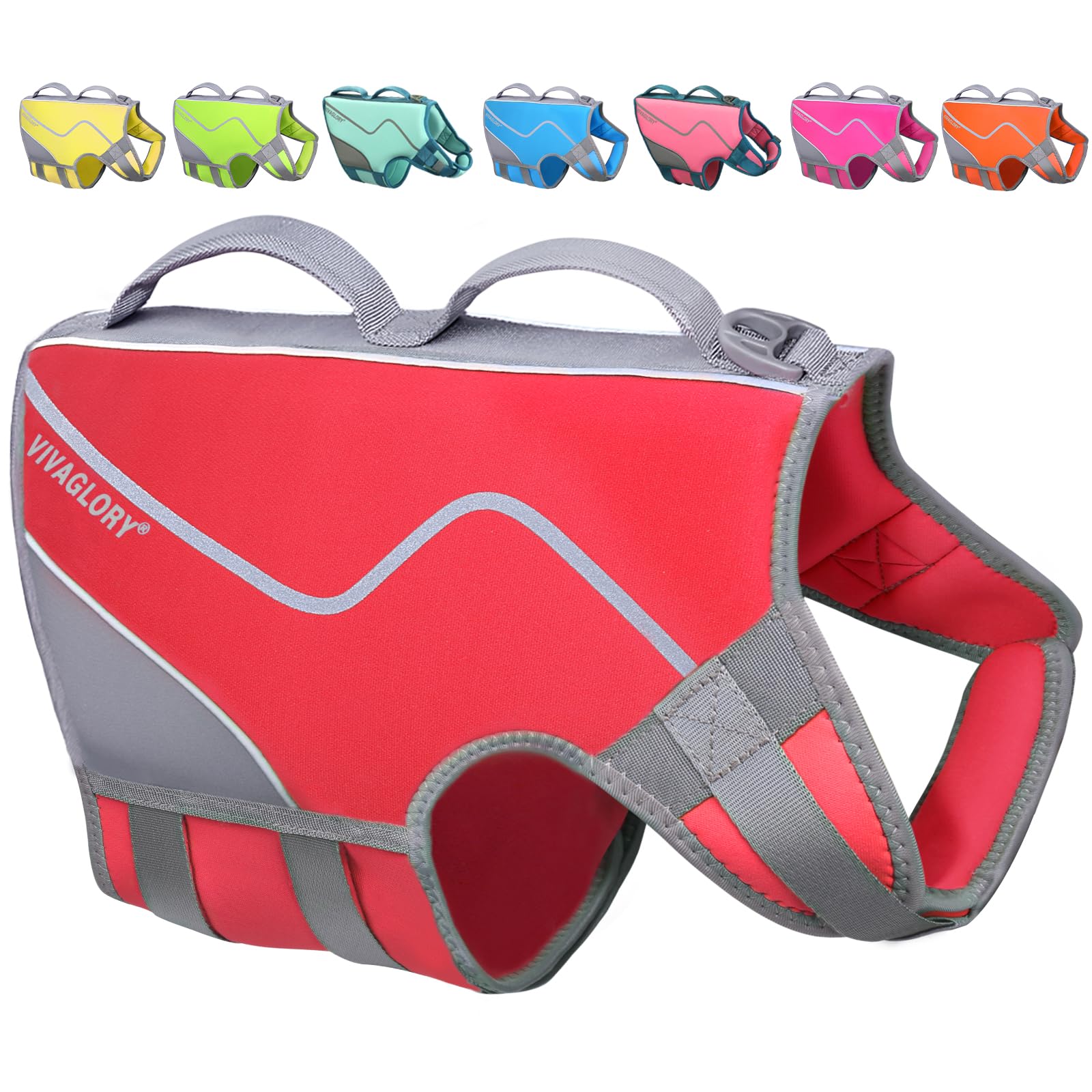 Vivaglory Life Jacket For Dogs Of Sports Style, Water Vest Jacket For Dog, Heavy Duty Pet Safety Vest, Comfortable Neoprene Lifejackets With Hook & Loop Closure, Red, Large