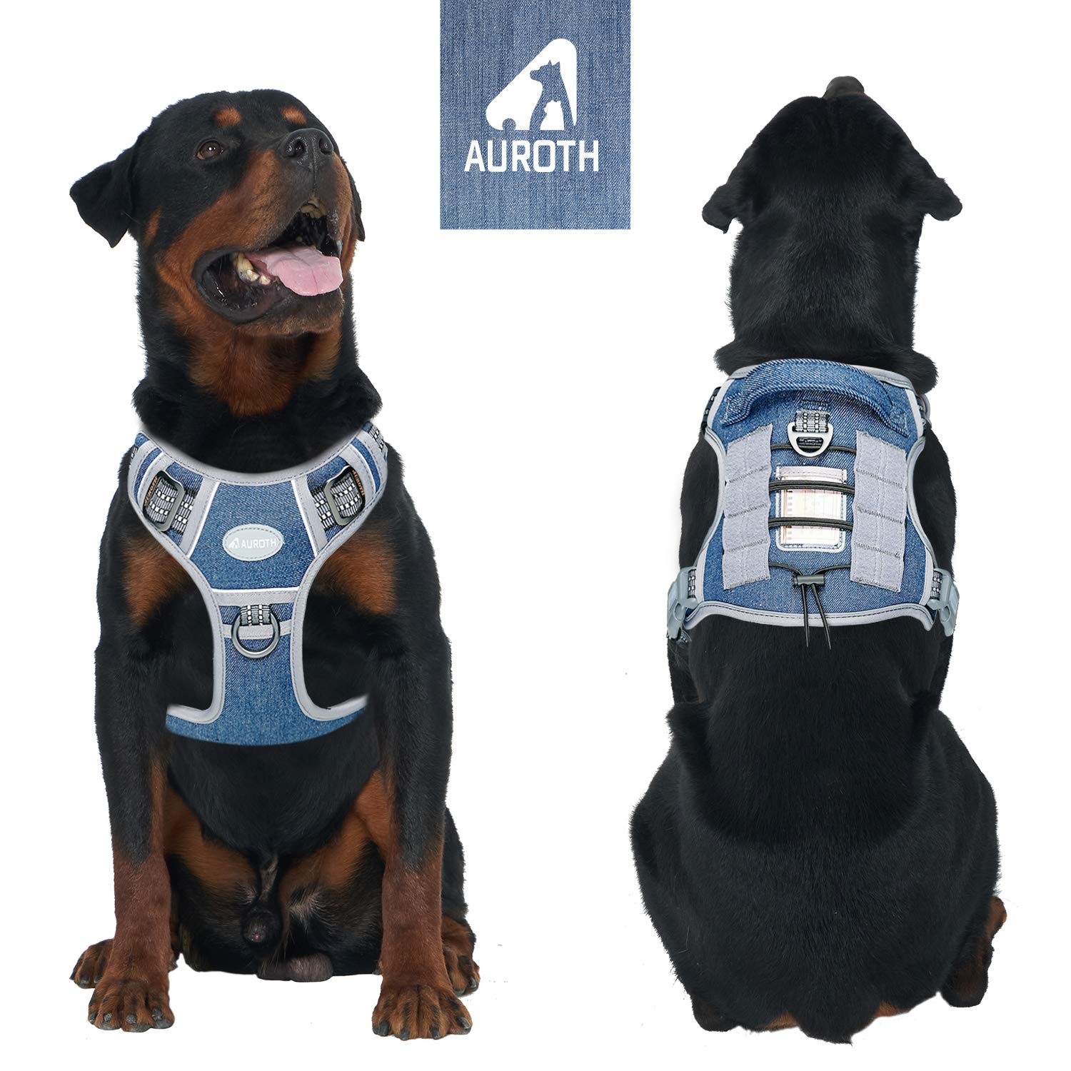 Auroth Tactical Dog Harness For Small Medium Large Dogs No Pull Adjustable Pet Harness Reflective K9 Working Training Easy Control Pet Vest Military Service Dog Harnesses (Xl, Denim Blue)