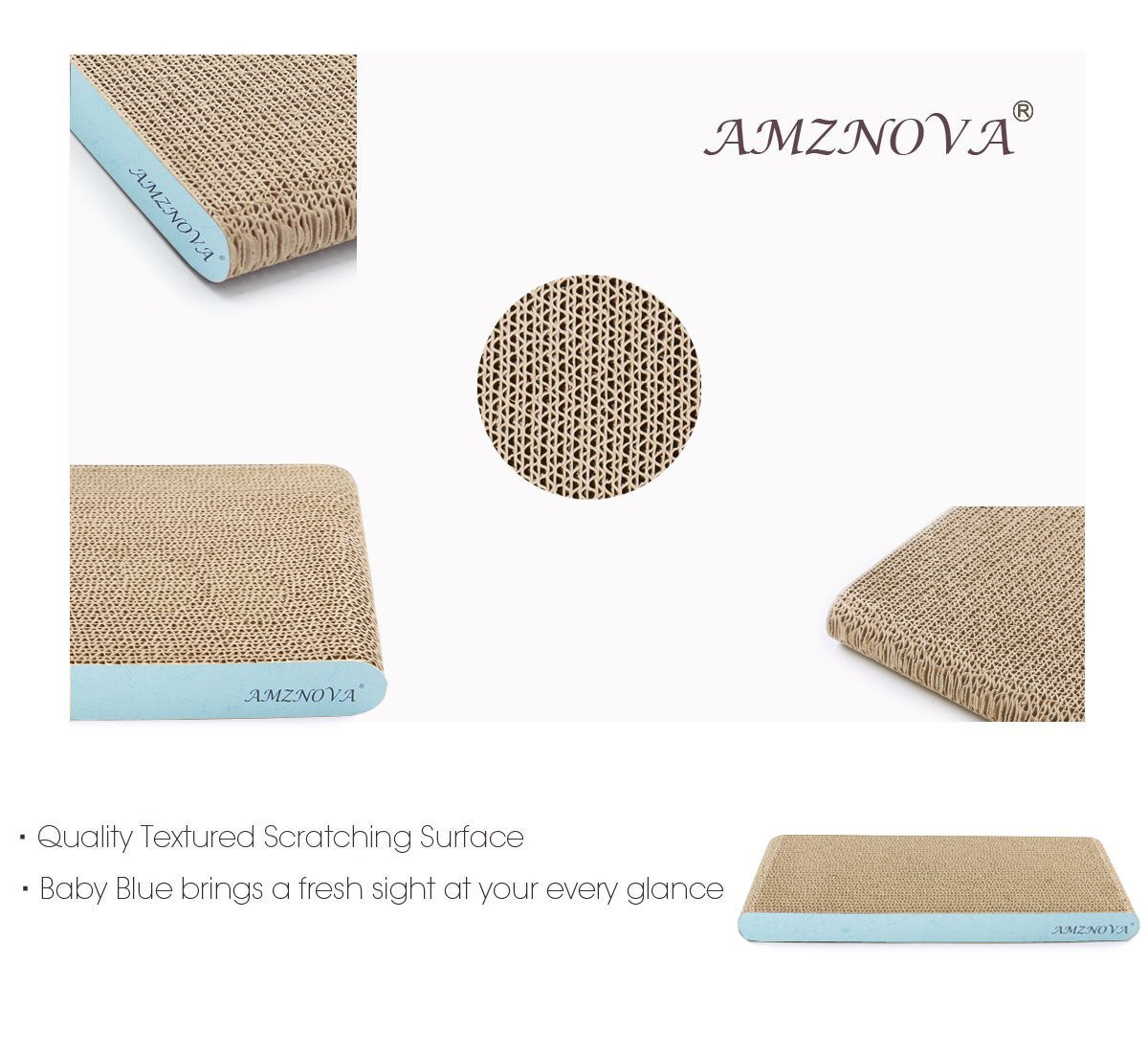Amznova Cat Scratcher, Cardboard Cat Scratchers, Durable & Recyclable Scratching Pad, Colors Series, Narrow, Baby Blue