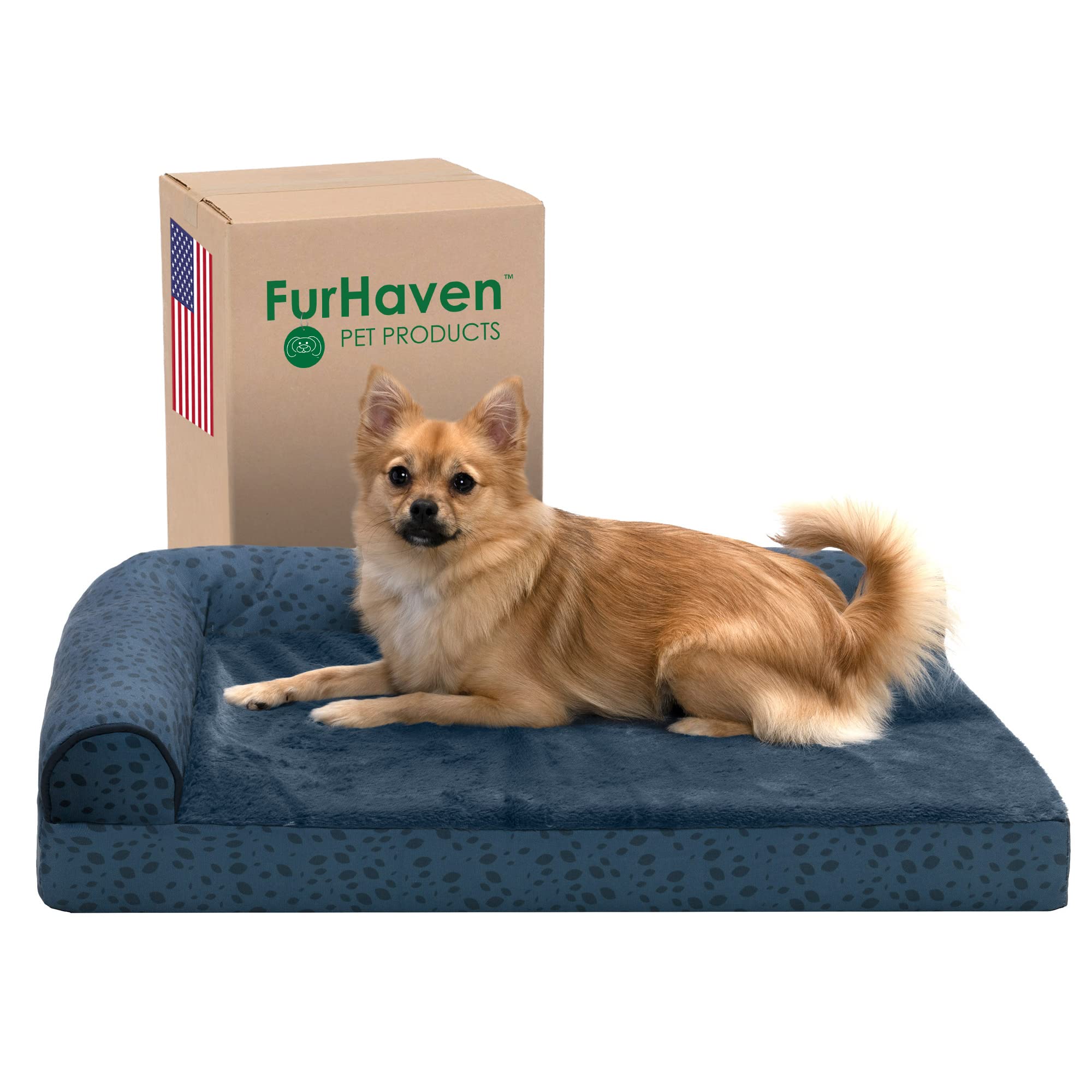 Furhaven Memory Foam Dog Bed for Medium/Small Dogs w/ Removable Bolsters & Washable Cover, For Dogs Up to 35 lbs  Plush & Almon