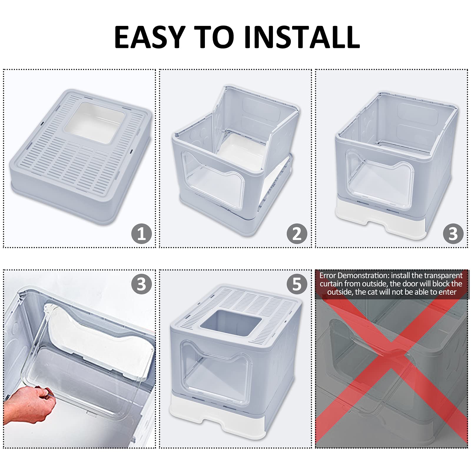 Panghuhu88 Foldable Cat Litter Box With Lid, Large Top Entry Cat Toilet, Enclosed Cat Potty Include Cat Litter Scoop, Drawer Type Easy Clean Cat Litter Pan (Grey, 20' L X 16' W X 15' H)