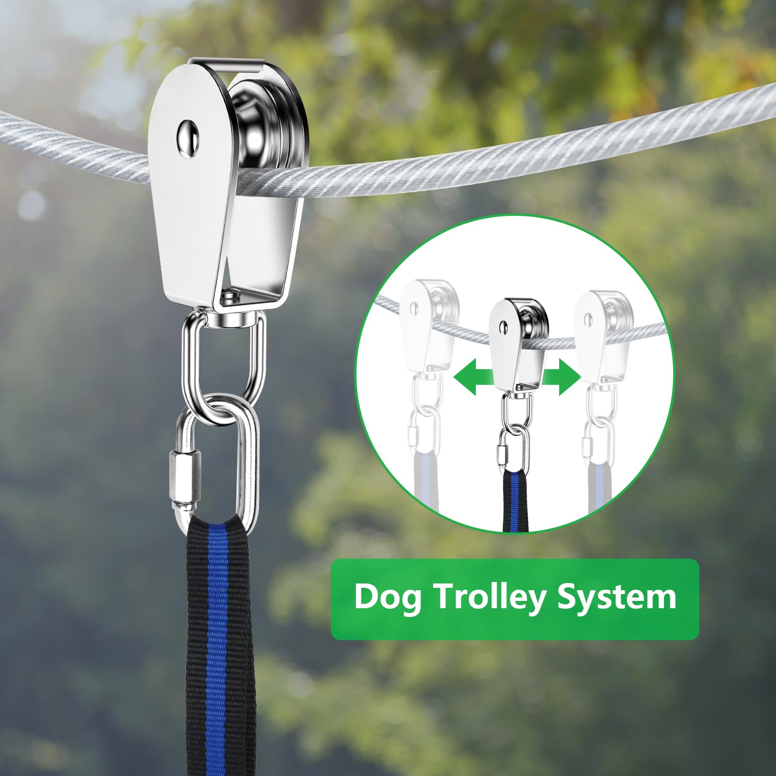 Xiaz Dog Tie Out Cable, 120Ft Trolley Runner Cable For Dogs Up To 250Lbs, Dog Lead For Yard, Camping, Outdoor, With 8 Ft Nylon B