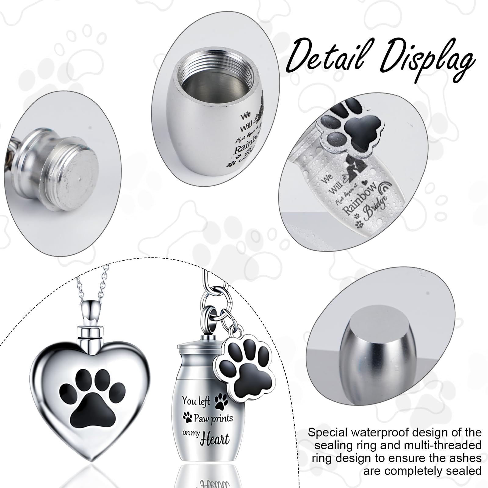 Faculx 3-Piece Cremation Jewelry Set For Ashes - Heart Urn Necklaces For Ashes, Paw Print Urn Bracelet For Ashes, Keychain - Ash