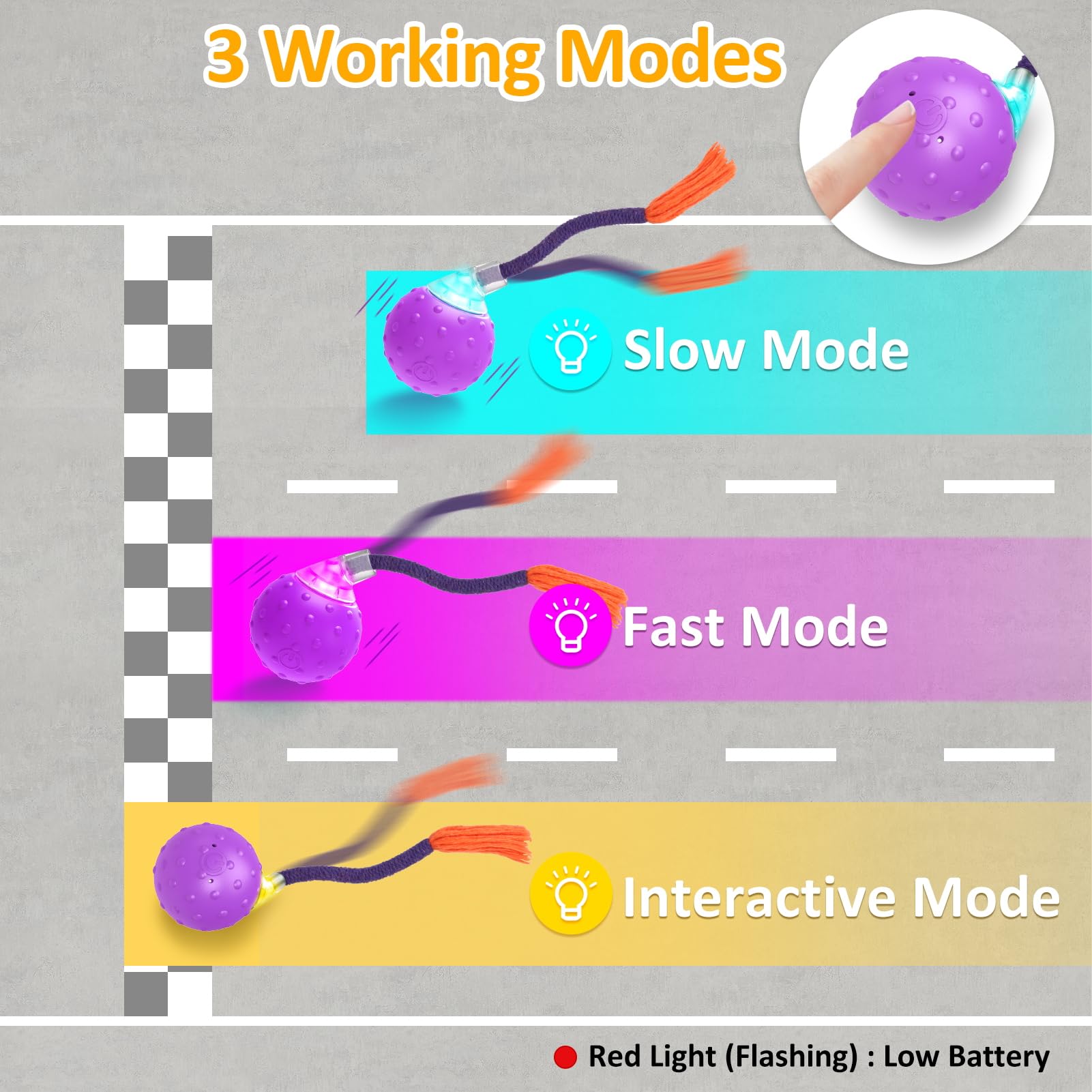 Saolife Interactive Cat Toys Ball Fast Rolling In Pouch, Touch Activated, Hide And Seek, Moving Ball With Tail, Real Mouse Squea