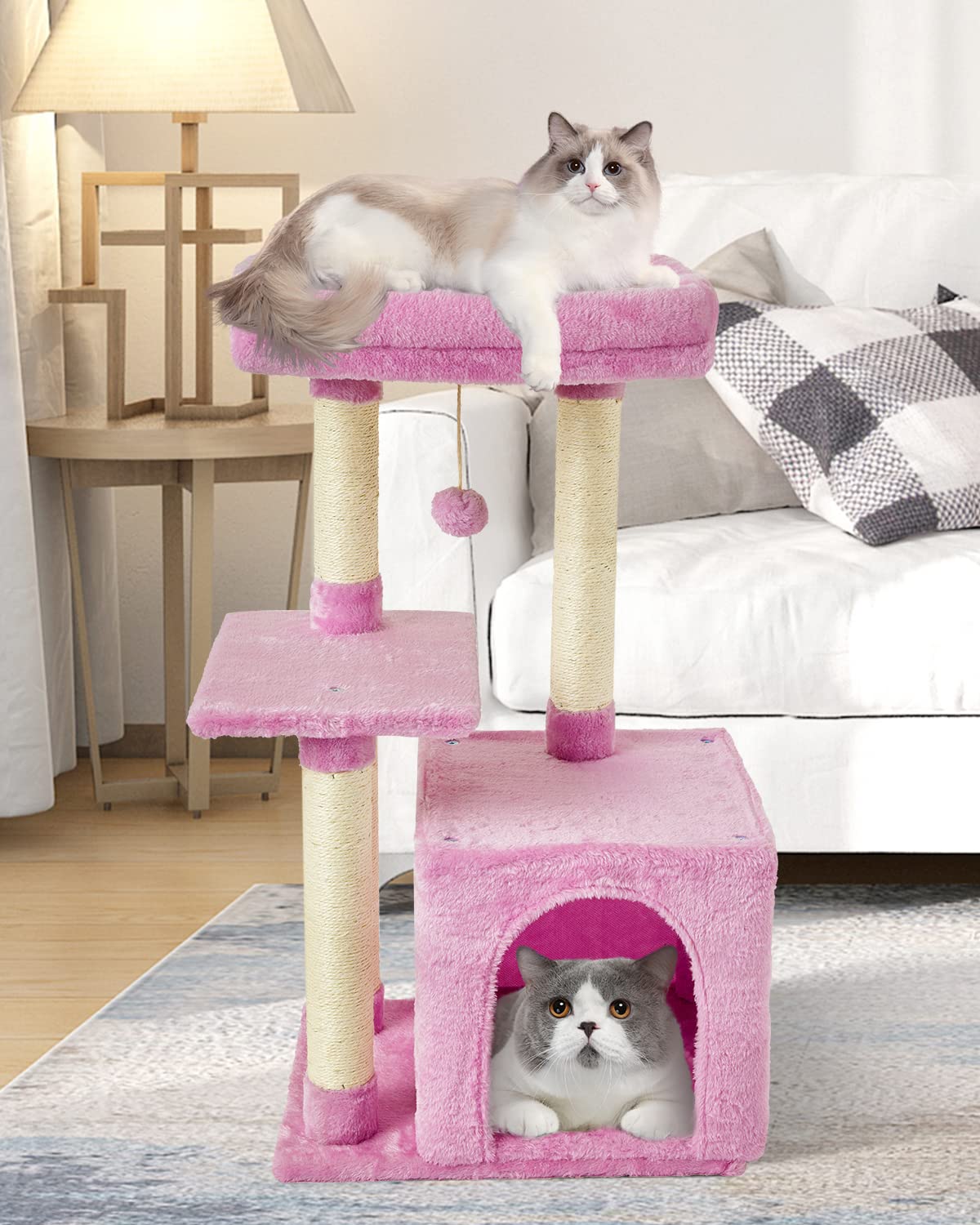Fish&Nap Cute Cat Tree Kitten Cat Tower For Indoor Cat Condo Sisal Scratching Posts With Jump Platform Cat Furniture Activity Center Play House Pink