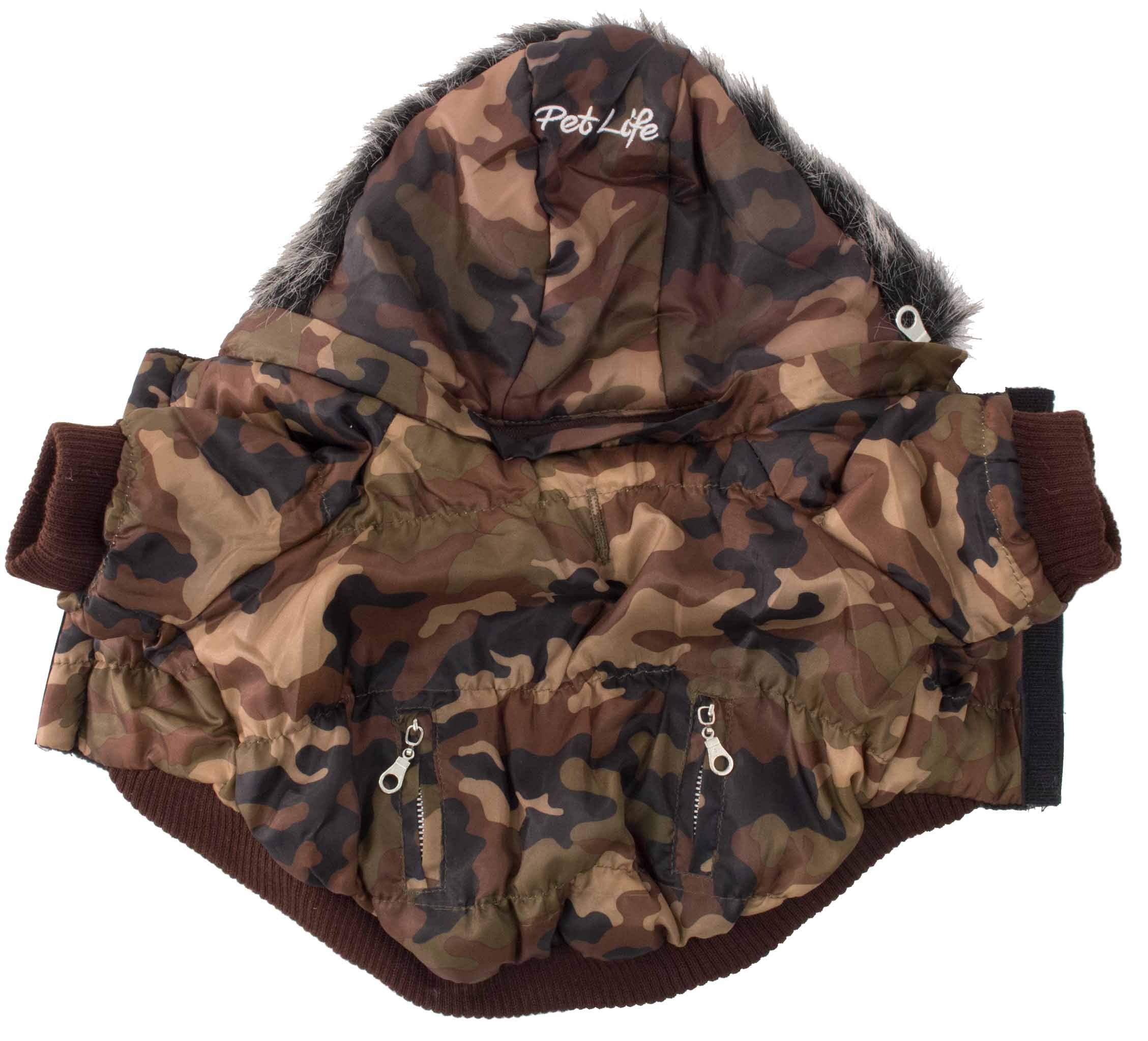 Pet Life Fashion Parka With Removable Hood - Camo Metallic - X-Small