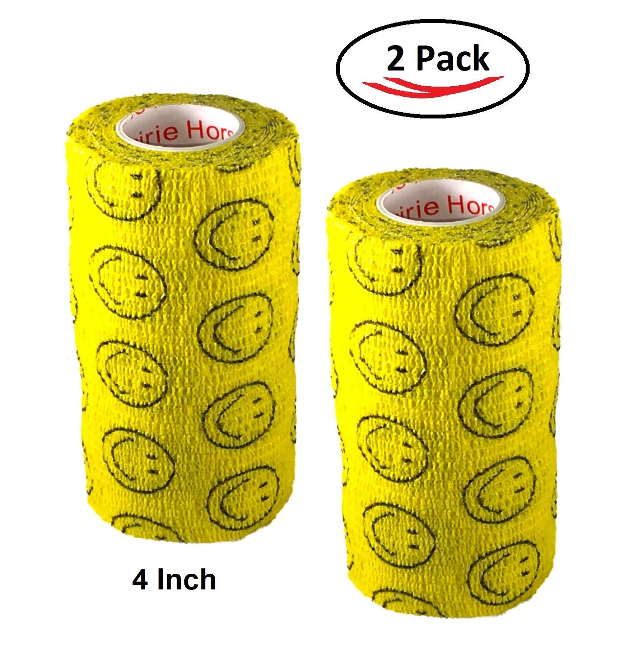 Vet Wrap Wrap Tape (Yellow with Smiles) (2 Pack) (3 Inch x 15 feet) Self Adhesive Adherent Adhering Cohesive Flex Self Stick Ban