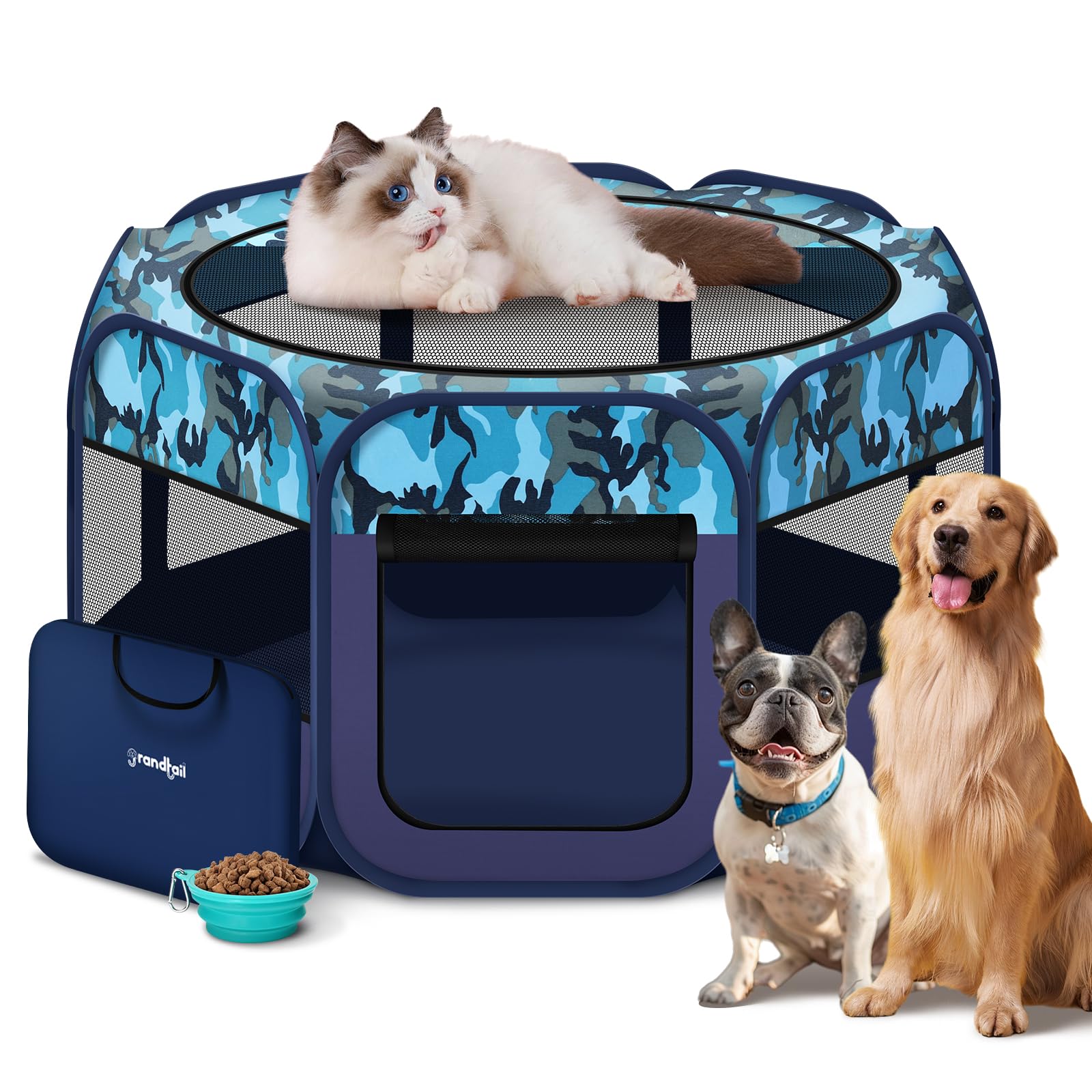 Dog Playpen, Pet Playpen, Portable Cat Playpen, Pop Up Foldable Puppy Playpen Exercise Kennel Tent With Carry Case Collapsible B