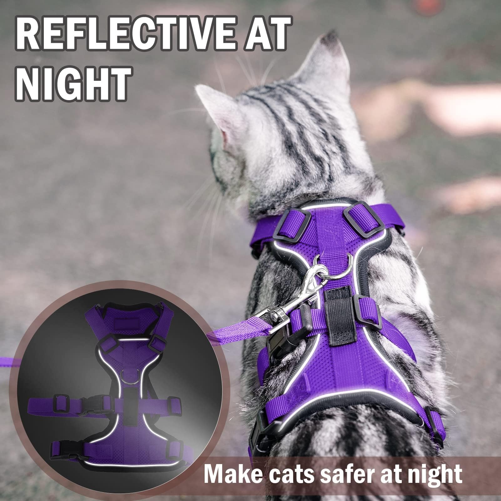 Pupteck Cat Harness And Leash Set Escape Proof For Walking, Breathable Mash Vest Adjustable Harness For Cats Puppy Small Animals