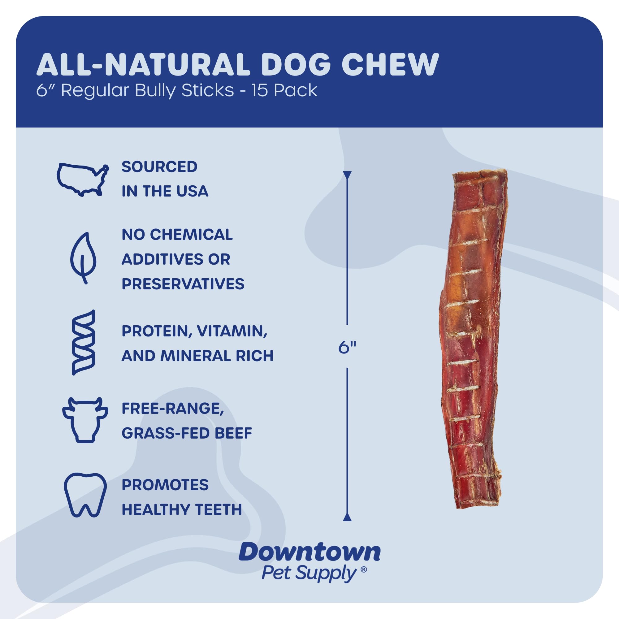 Downtown Pet Supply Bully Sticks for Dogs (6, 15-Pack Regular) Rawhide Free Dog Chews Long Lasting Non-Splintering Pizzle Sticks