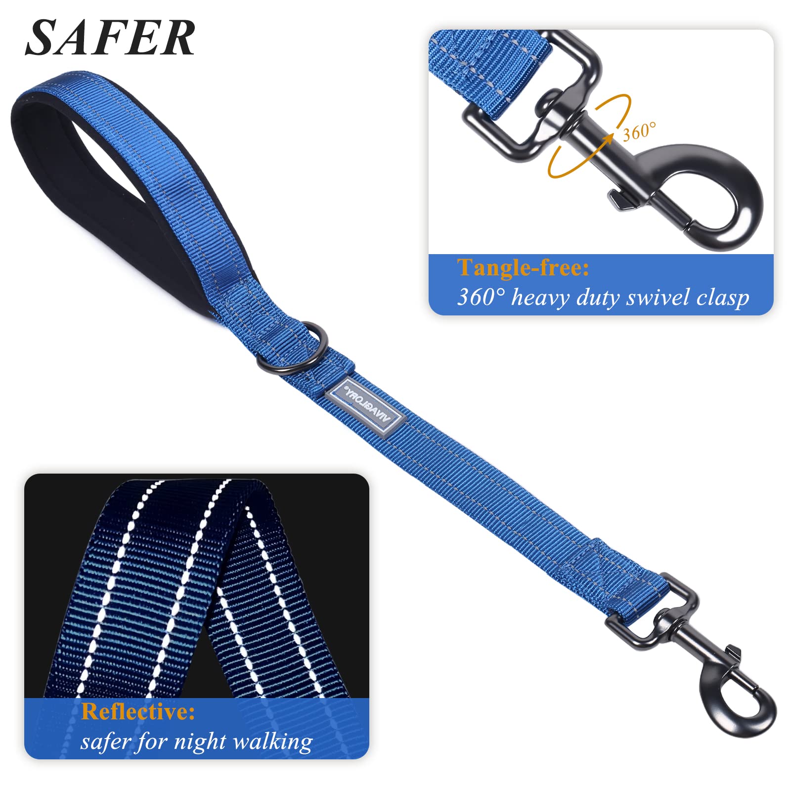 Vivaglory Short Dog Leash For Medium & Large Dogs, 18Inch, Blue