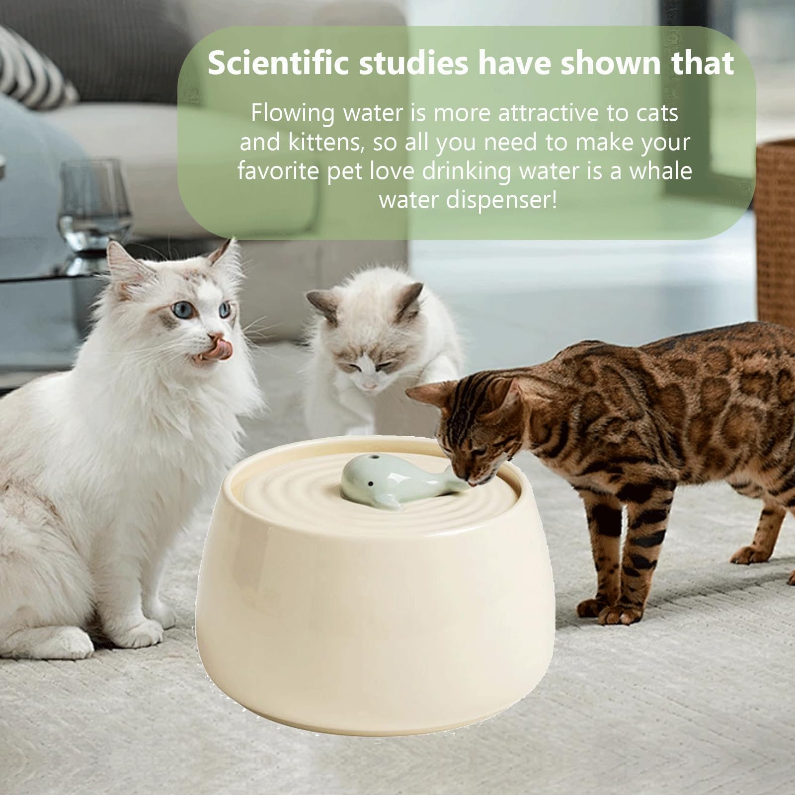 Ceramic Pet Feeding And Drinking Bowls, 1.3L/ 44Oz Cat Water Fountain, Pet Drinking Fountain For Cats Dogs Indoor, Cat Water Dis