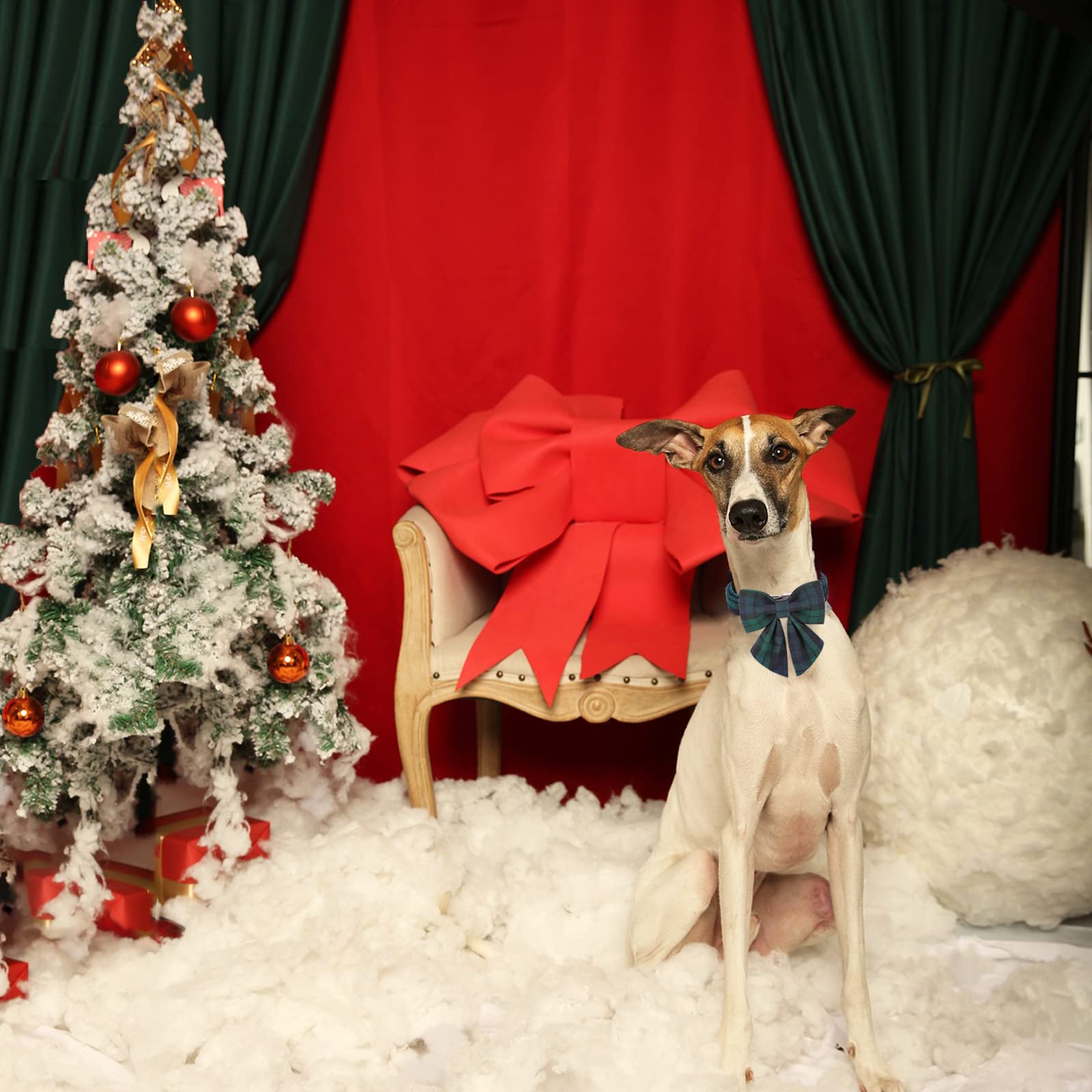 Unique Style Paws Christmas Dog Collar With Bow Tie Green Plaid Puppy Collar For Small Medium Large Dogs As Autumn Winter Pet Gifts-S