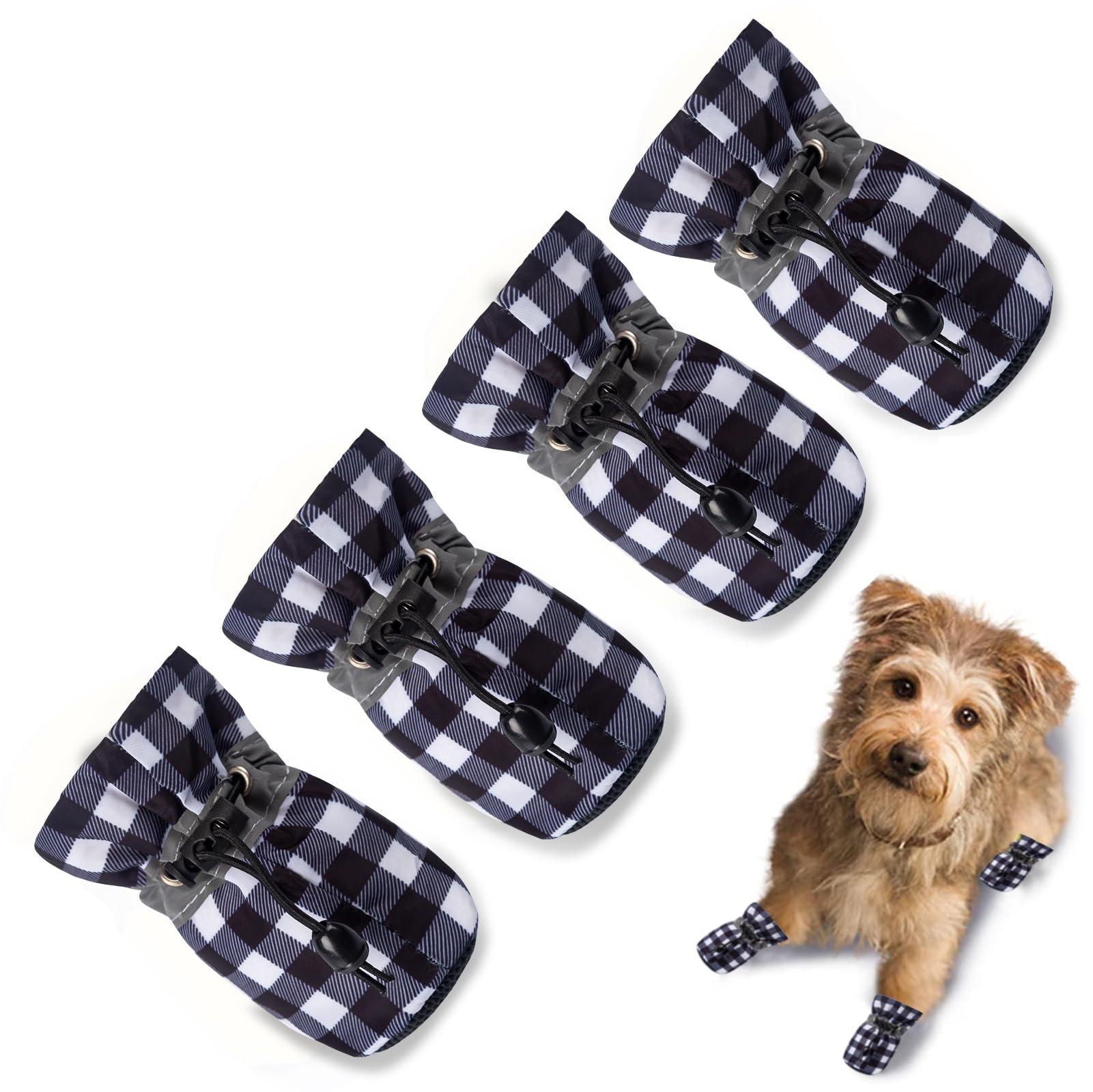 Teozzo Dog Shoes Dog Boots & Paw Protector, Anti-Slip Sole Winter Dog Booties With Reflective Straps, Size 1.37' (W), Black & W