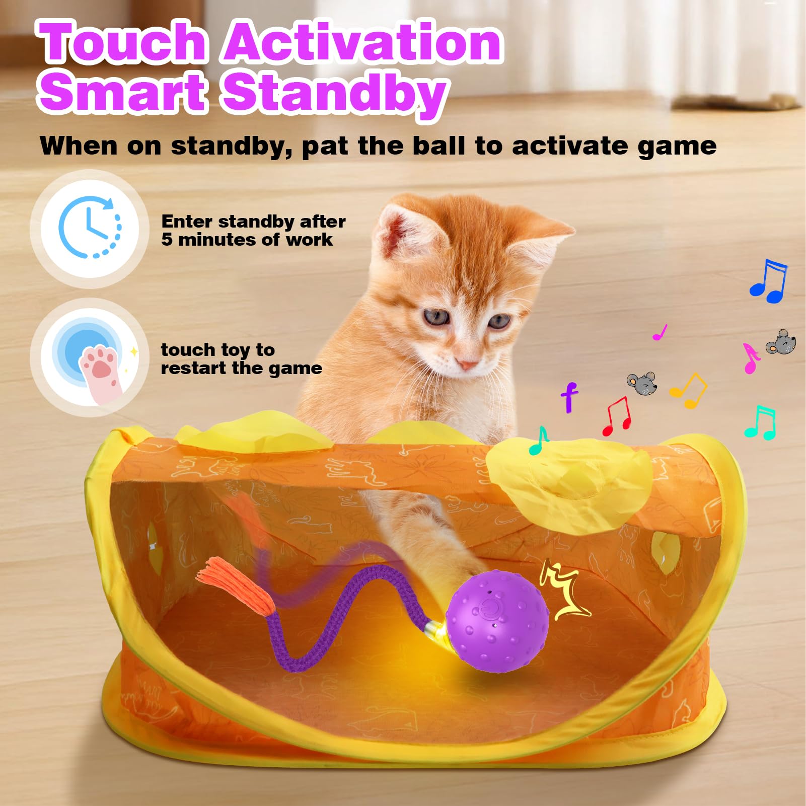 Bentopal Cat Toys Interactive Electric Cat Ball In Mice Holes, Pop N Play Cat Toys With Collapsible Cat Play Tunnel
