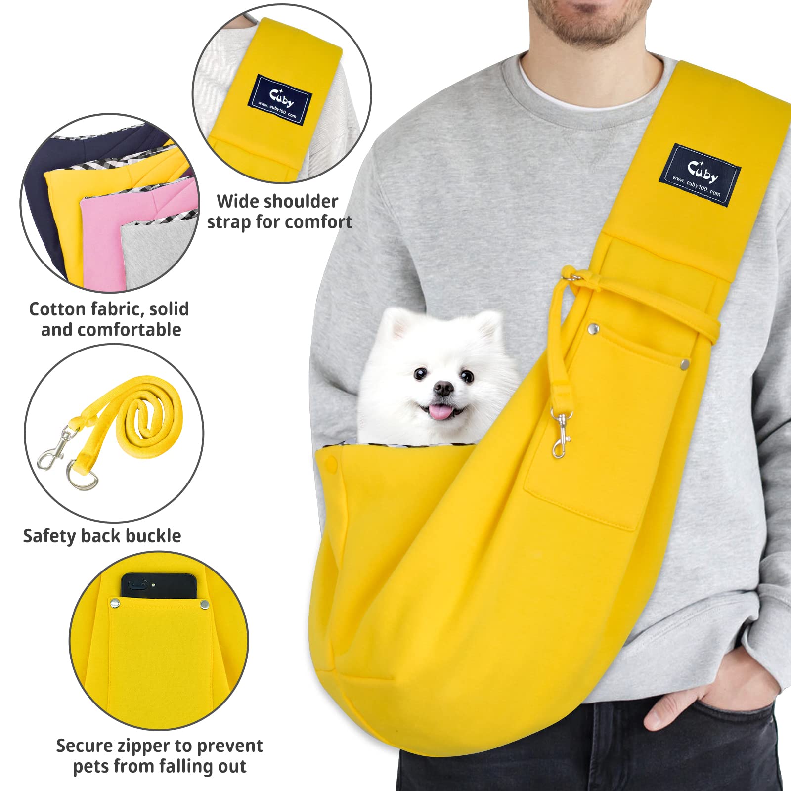 Cuby Swaddle Dog Sling Carrier For Small Dogs, Front Pet Sling Carrier Chest,Hands Free Adjustable Cat Sling Carrier Soft Cotton