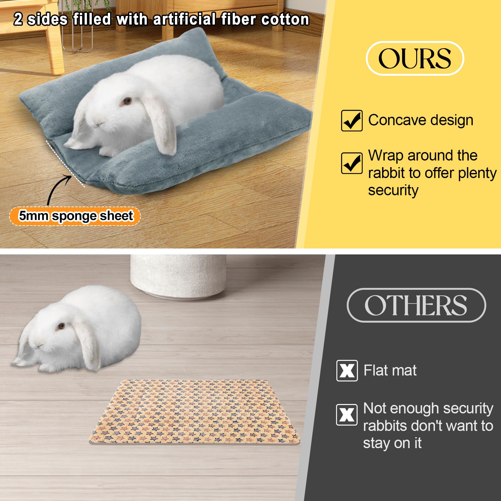 Mewtogo 13 X 14In Rabbit Bed, Thickened Soft Bunny Snuggle Concave Bed, Cuddle Cushion Plush Mat With Cotton Lounger Pillows, Sm