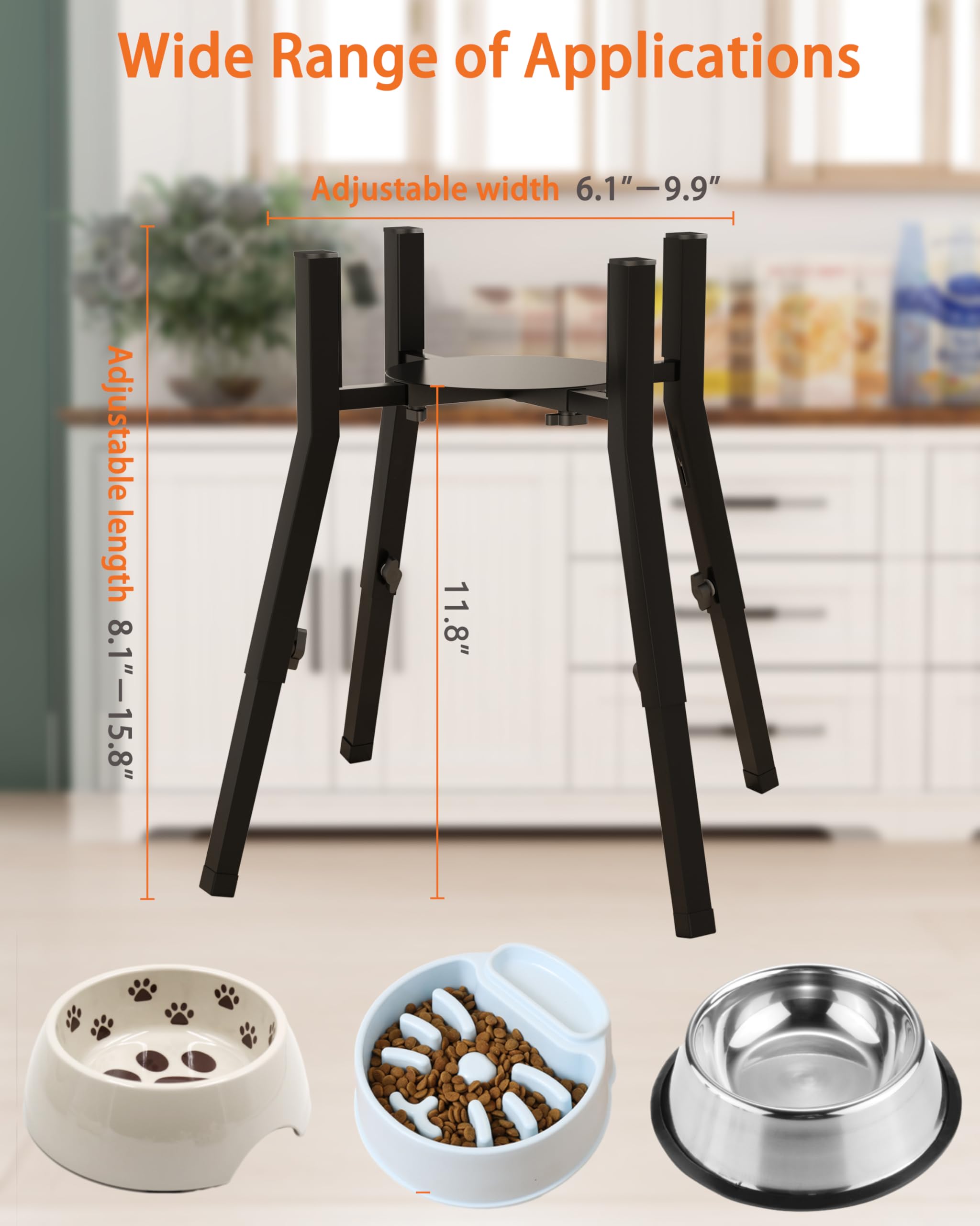 Piskyet Raised Dog Bowl Stand for Large Dogs Adjustable Elevated Dog Bowl Fits 6-10'' Bowls, Height Adjustable to 7.5-15'' Tall,