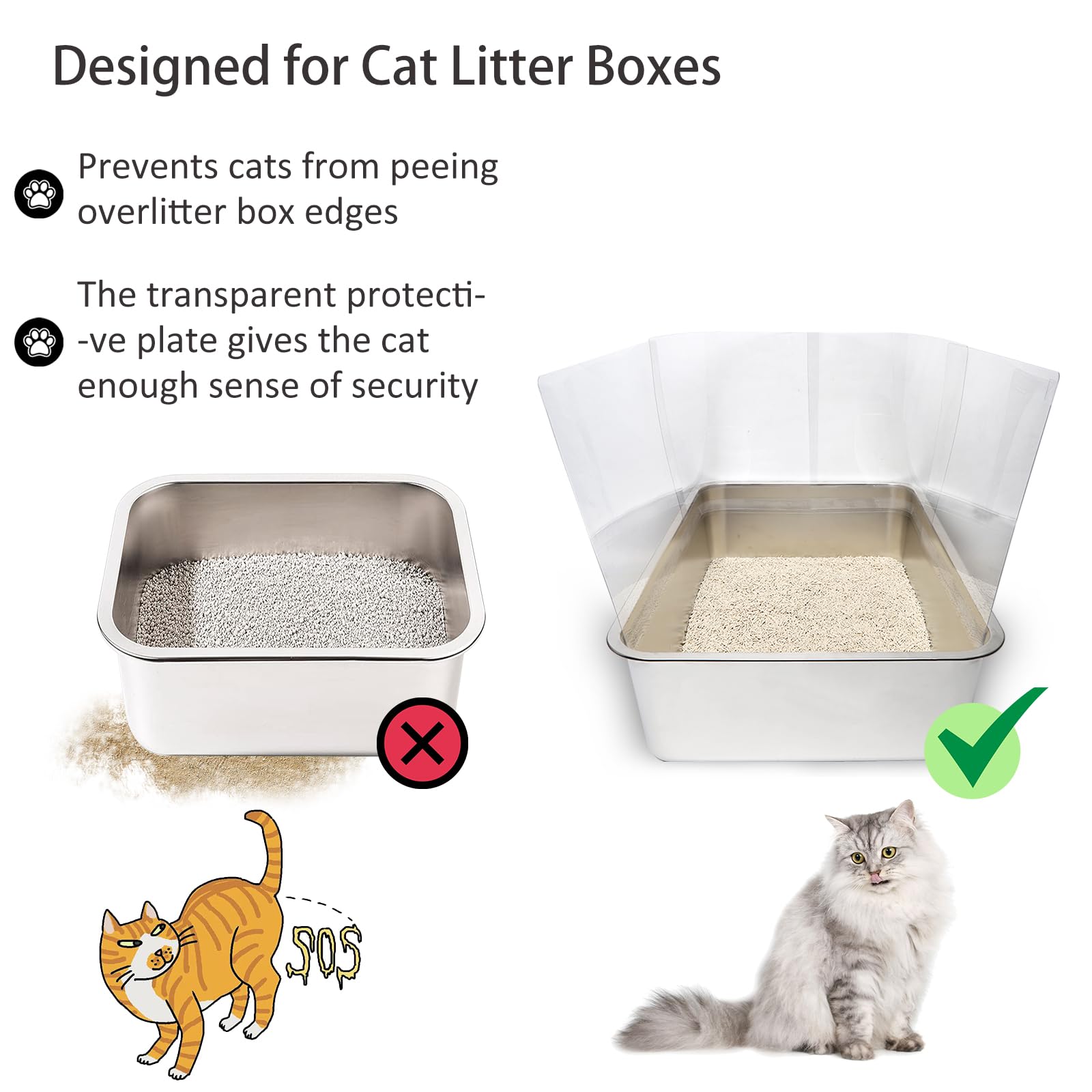 Yoiles 6Pcs Cat Litter Box Pee Shields,Transparent Easy Clean Splash Guard For Open Top Litter Pan 14.5  11.5In- Litter Box Not